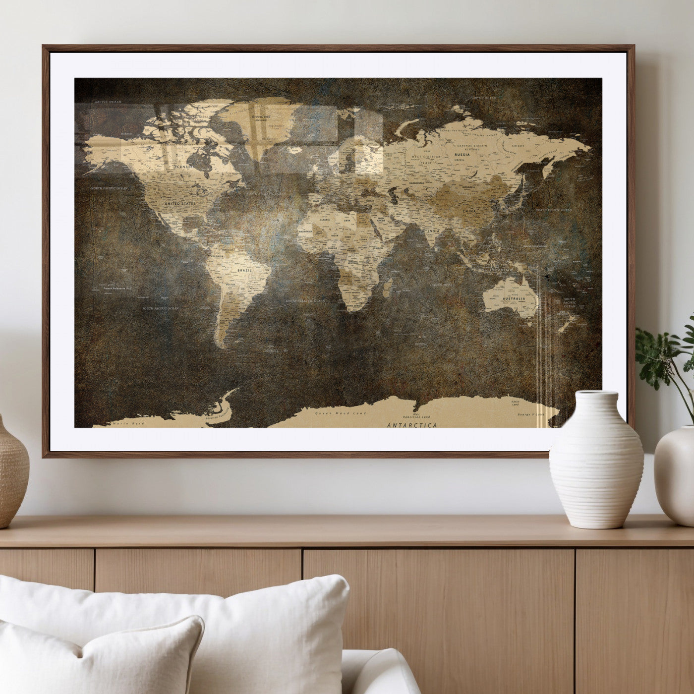 89742472-MGV-CV-36X24 - World Map Wall Art Canvas Print, Modern Decorative Framed Map Artwork Prints for Living Room, Office, Bedroom Wall Decor