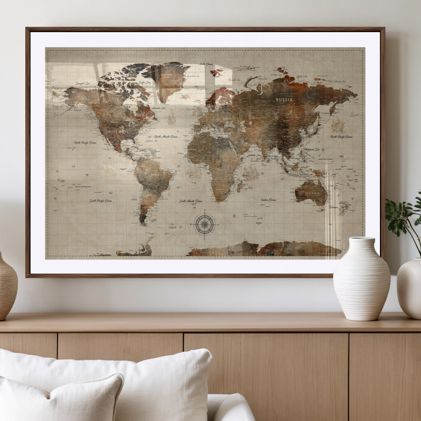 23610090-MGV-CV-36X24 - World Map Wall Art Canvas Print, Modern Decorative Framed Map Artwork Prints for Living Room, Office, Bedroom Wall Decor