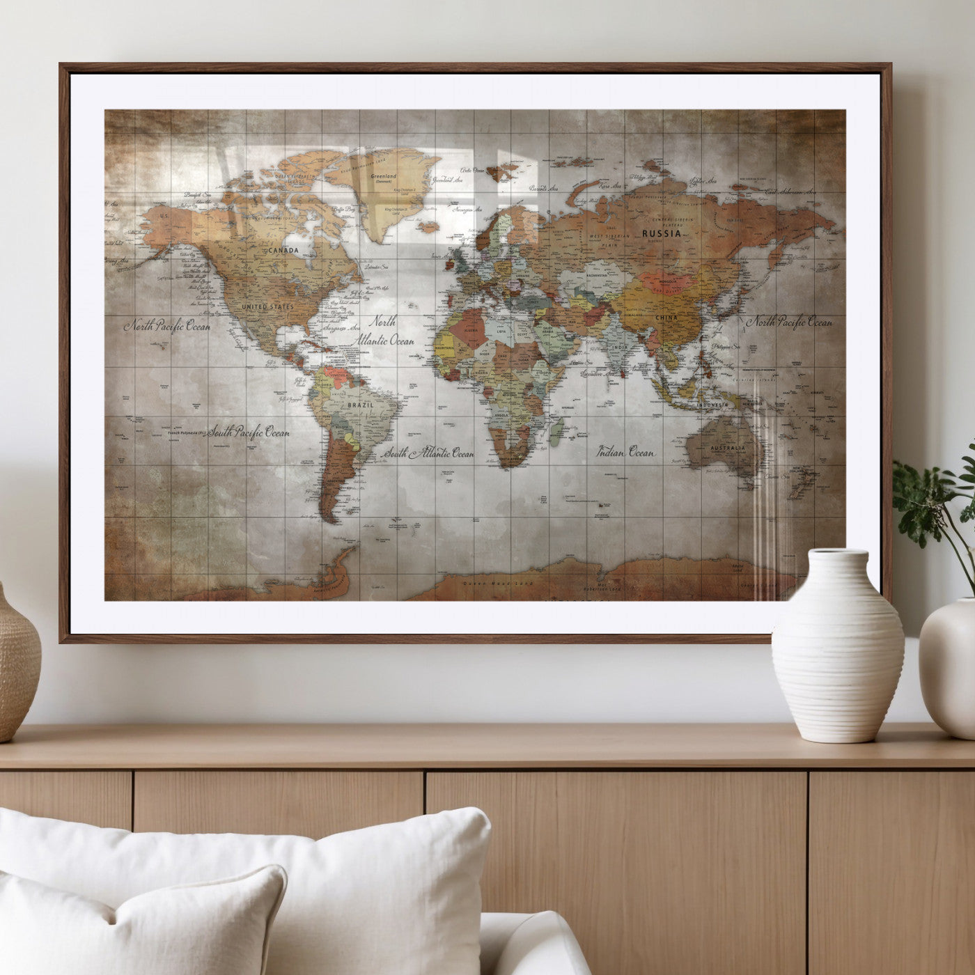 51643807-MGV-CV-36X24 - World Map Wall Art Canvas Print, Modern Decorative Framed Map Artwork Prints for Living Room, Office, Bedroom Wall Decor
