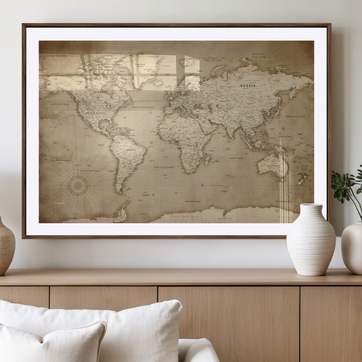 34795134-MGV-CV-36X24 - World Map Wall Art Canvas Print, Modern Decorative Framed Map Artwork Prints for Living Room, Office, Bedroom Wall Decor