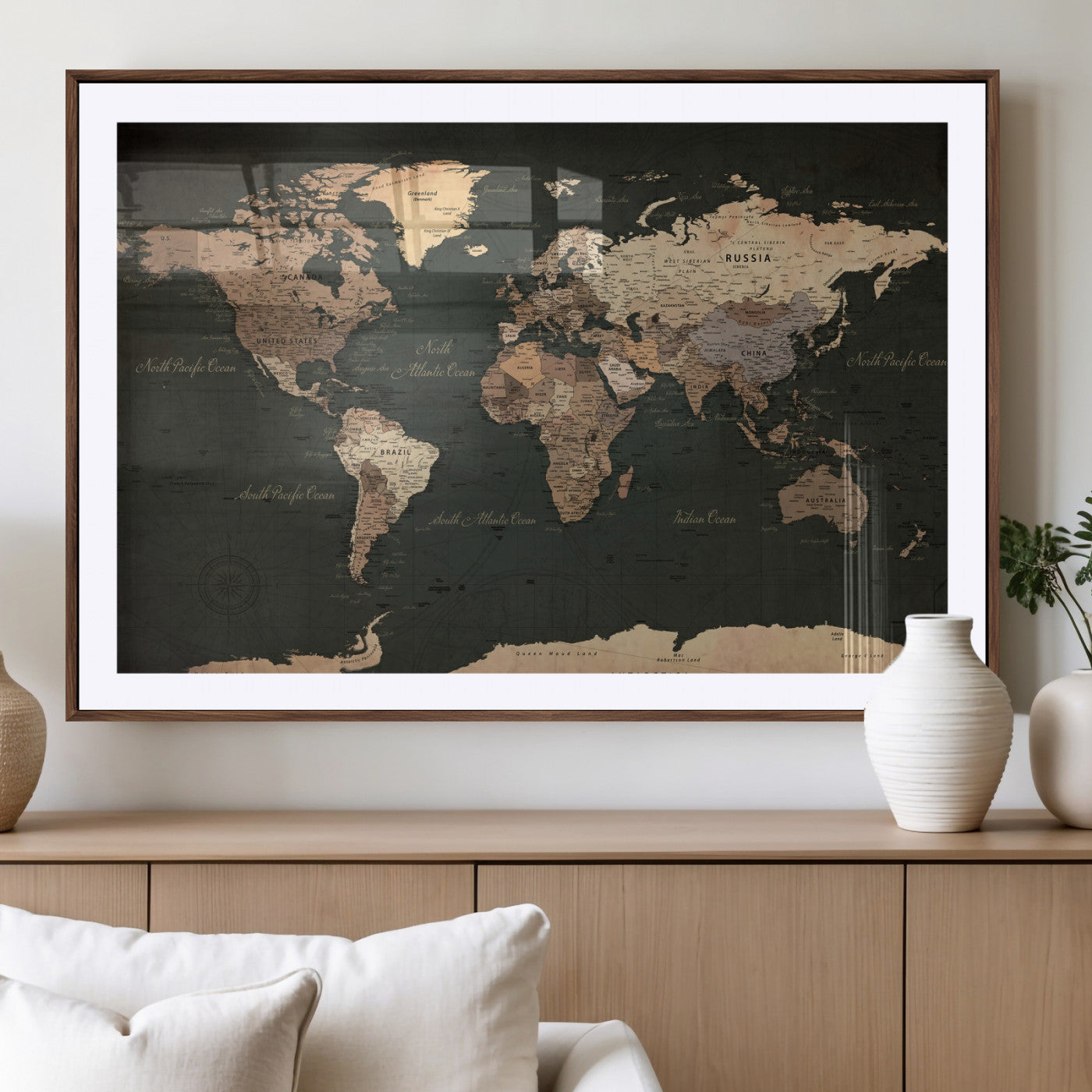 62059333-MGV-CV-36X24 - World Map Wall Art Canvas Print, Modern Decorative Framed Map Artwork Prints for Living Room, Office, Bedroom Wall Decor