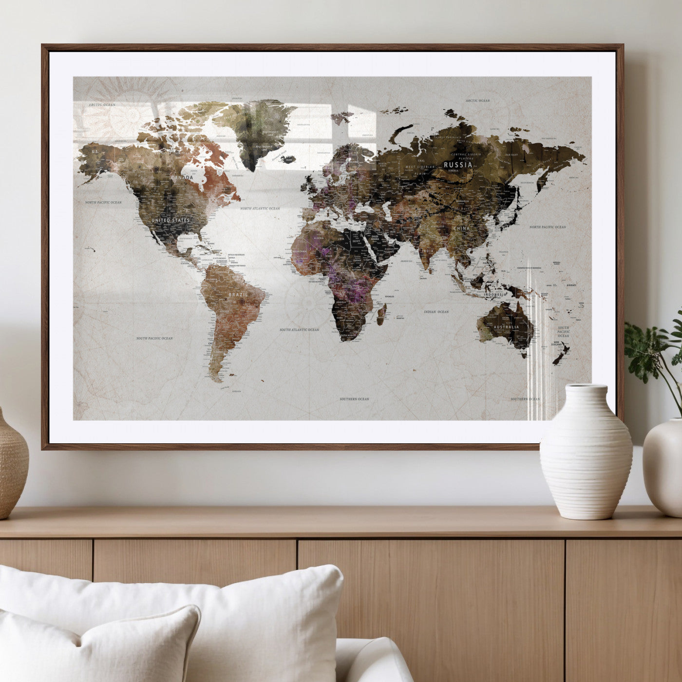 77651968-MGV-CV-36X24 - World Map Wall Art Canvas Print, Modern Decorative Framed Map Artwork Prints for Living Room, Office, Bedroom Wall Decor