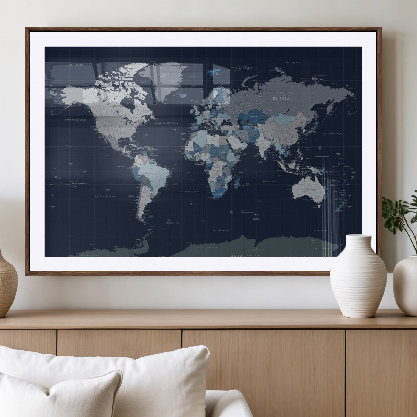 17712680-MGV-CV-36X24 - World Map Wall Art Canvas Print, Modern Decorative Framed Map Artwork Prints for Living Room, Office, Bedroom Wall Decor