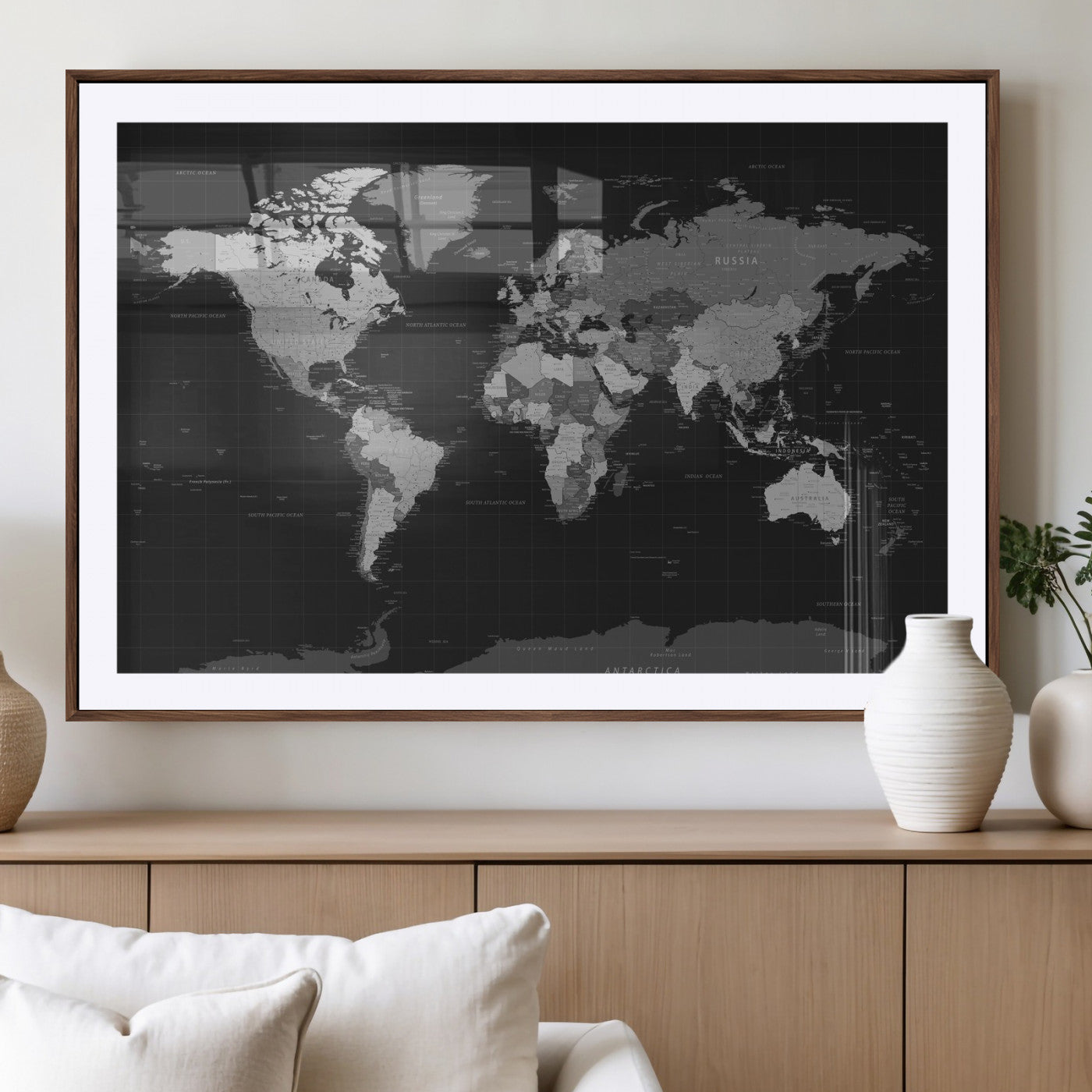 46160121-MGV-CV-36X24 - World Map Wall Art Canvas Print, Modern Decorative Framed Map Artwork Prints for Living Room, Office, Bedroom Wall Decor