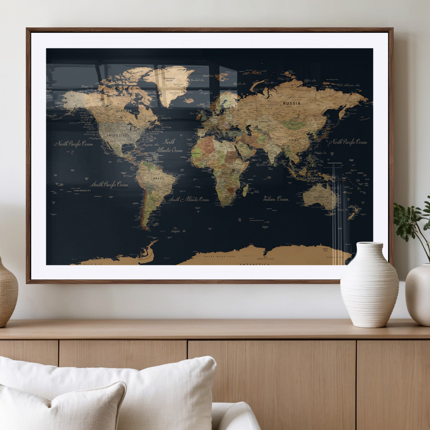 94449133-MGV-CV-36X24 - World Map Wall Art Canvas Print, Modern Decorative Framed Map Artwork Prints for Living Room, Office, Bedroom Wall Decor