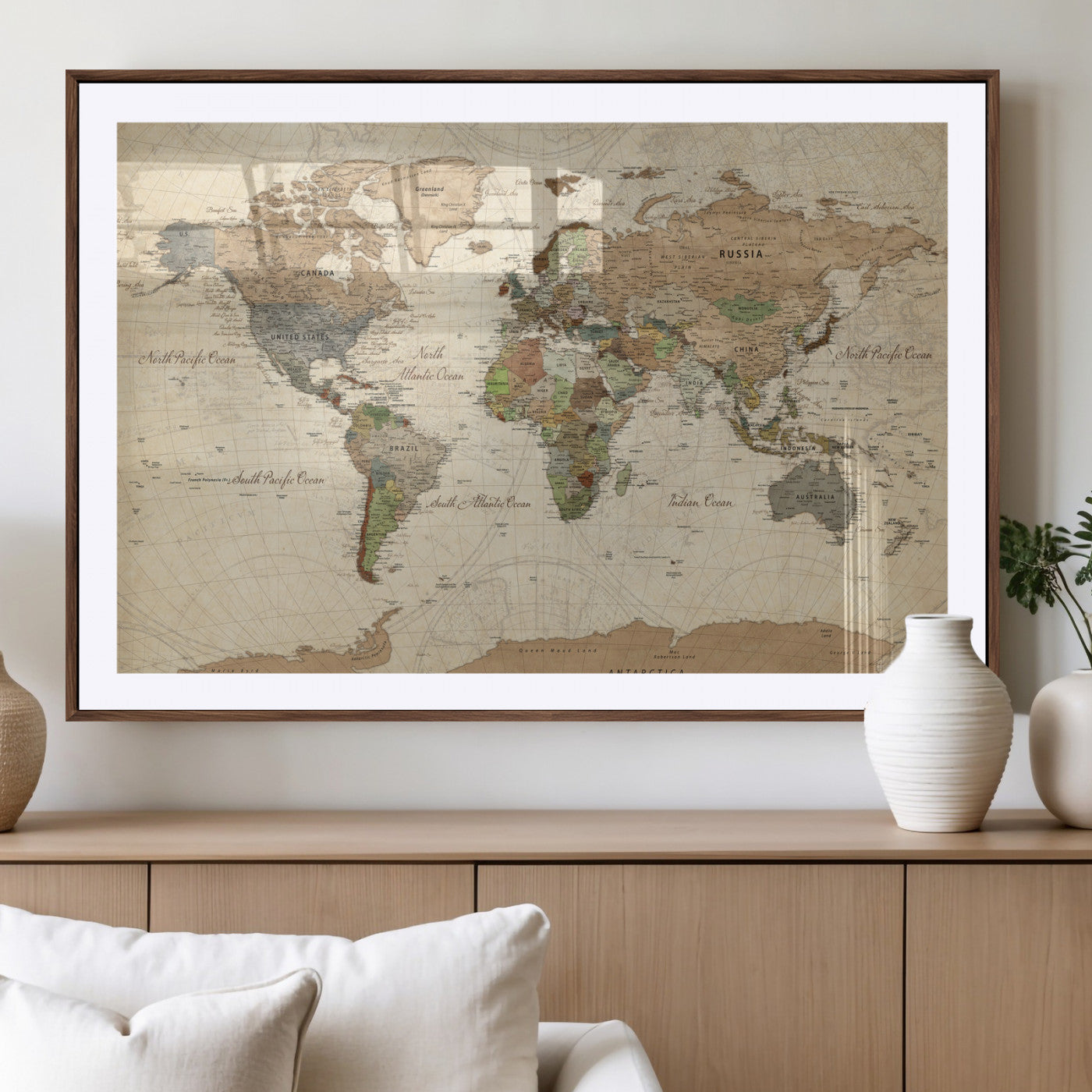 16856902-MGV-CV-36X24 - World Map Wall Art Canvas Print, Modern Decorative Framed Map Artwork Prints for Living Room, Office, Bedroom Wall Decor