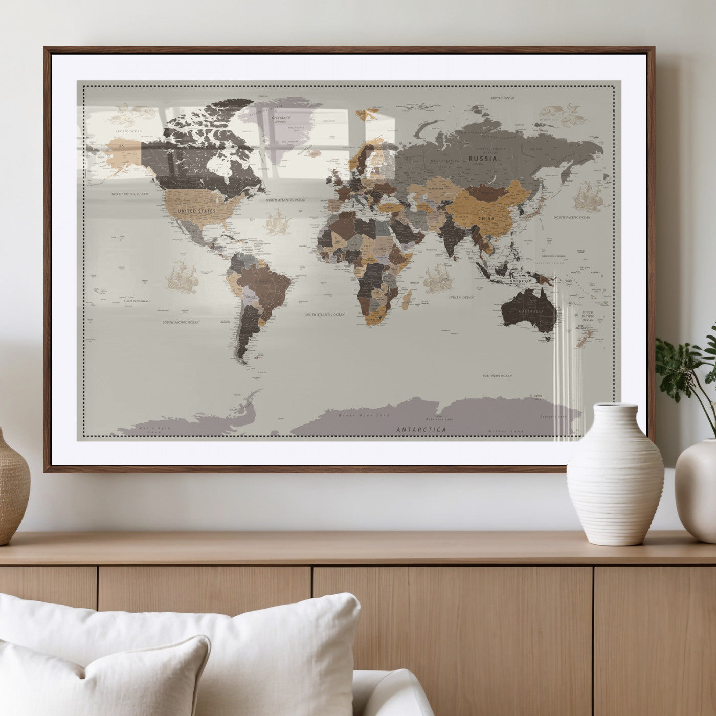 58777746-MGV-CV-36X24 - World Map Wall Art Canvas Print, Modern Decorative Framed Map Artwork Prints for Living Room, Office, Bedroom Wall Decor