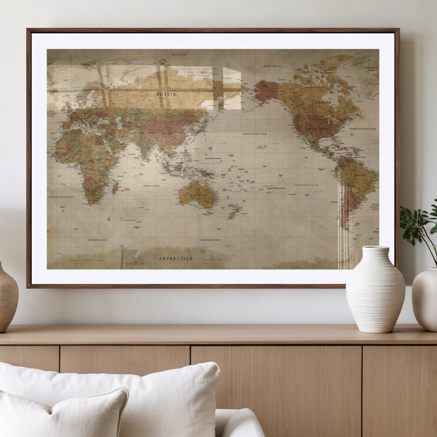 83478963-MGV-CV-36X24 - World Map Wall Art Canvas Print, Modern Decorative Framed Map Artwork Prints for Living Room, Office, Bedroom Wall Decor