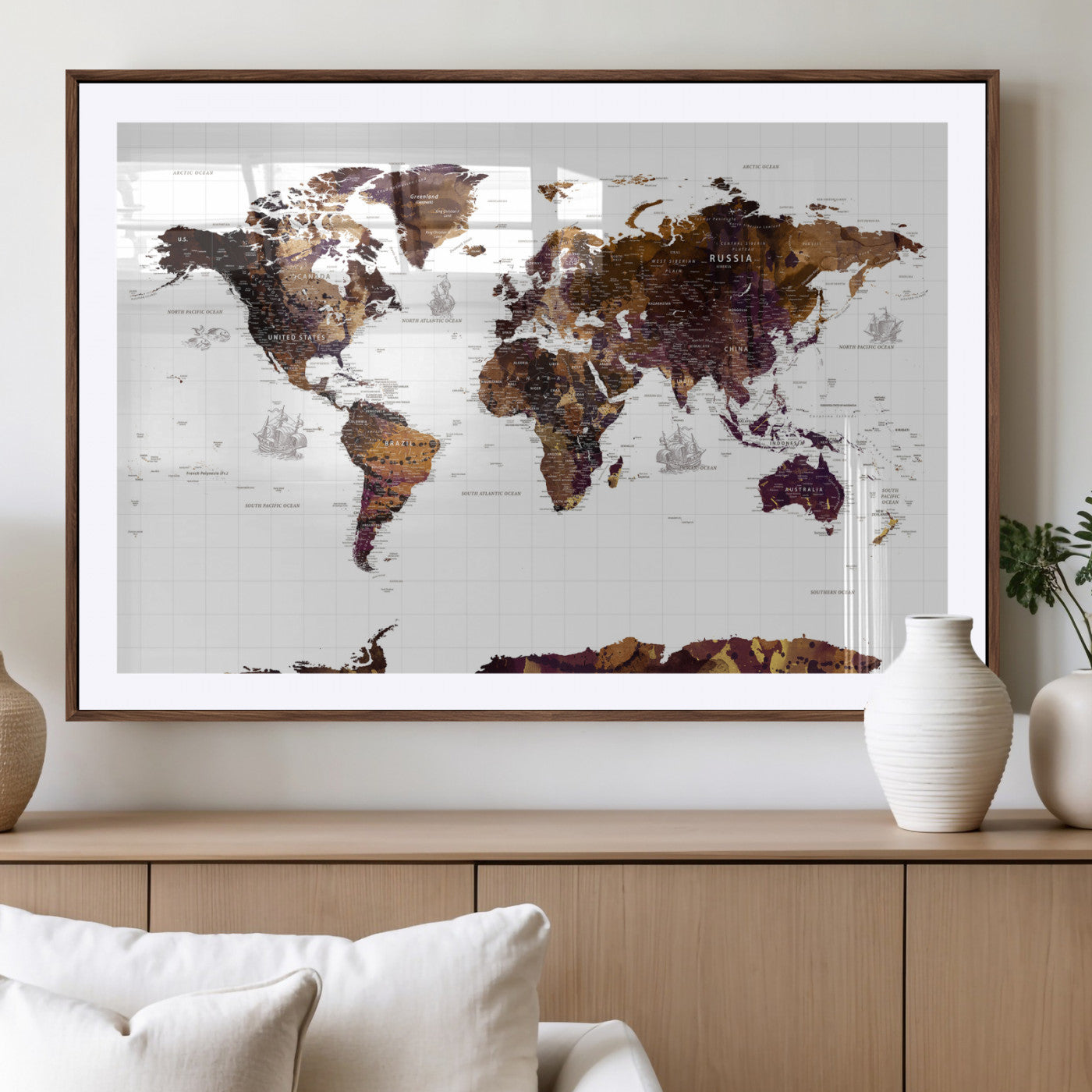 34792695-MGV-CV-36X24 - World Map Wall Art Canvas Print, Modern Decorative Framed Map Artwork Prints for Living Room, Office, Bedroom Wall Decor