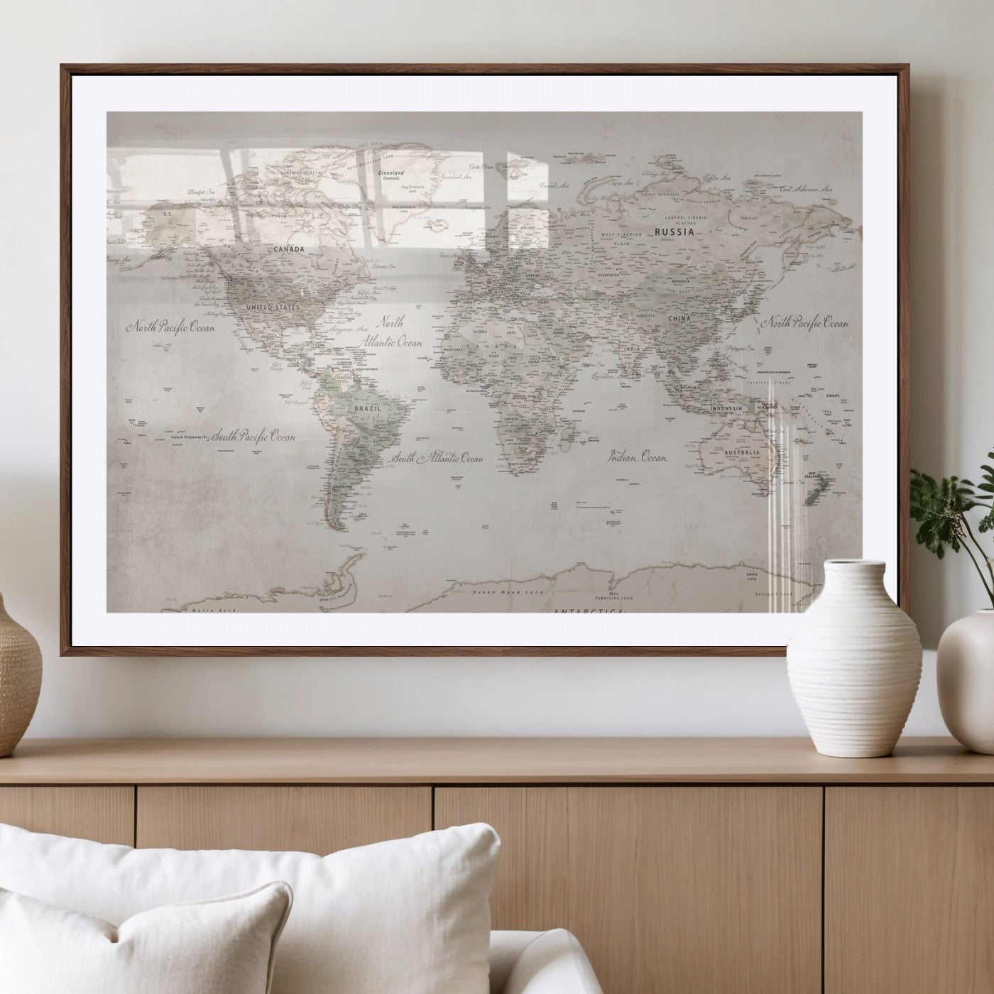90355419-MGV-CV-36X24 - World Map Wall Art Canvas Print, Modern Decorative Framed Map Artwork Prints for Living Room, Office, Bedroom Wall Decor