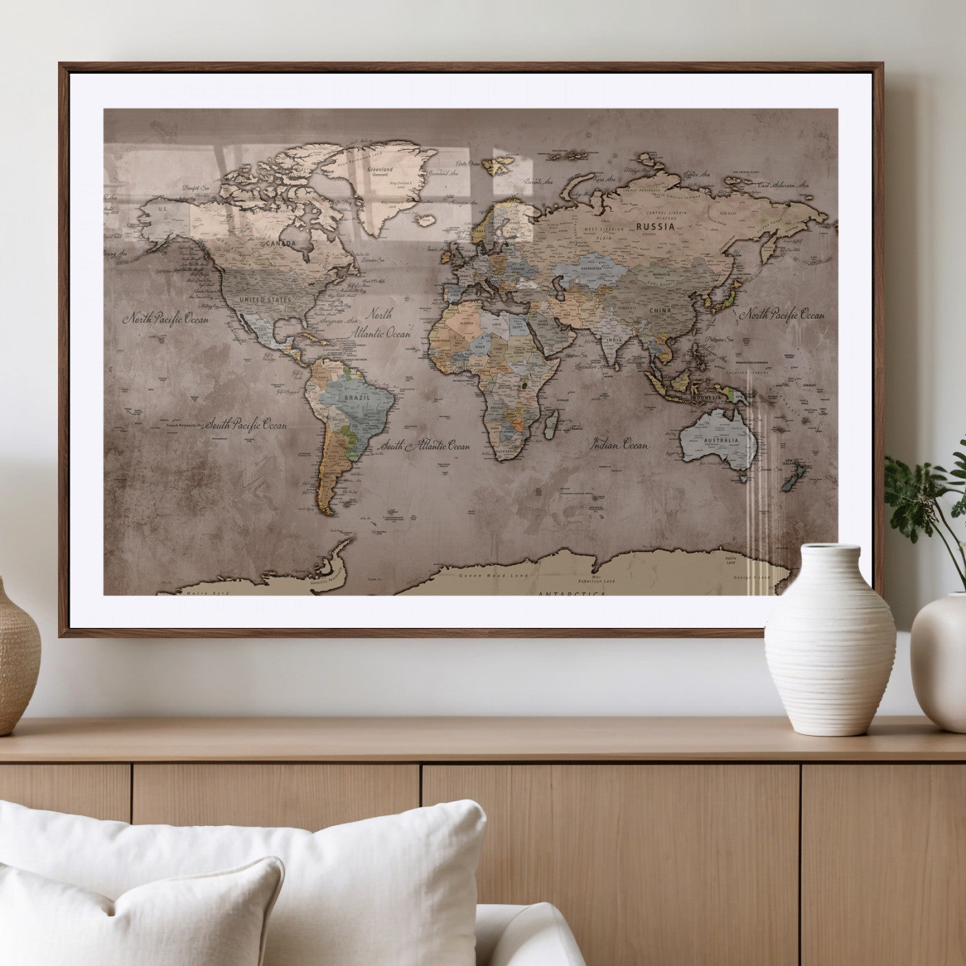 91471273-MGV-CV-36X24 - World Map Wall Art Canvas Print, Modern Decorative Framed Map Artwork Prints for Living Room, Office, Bedroom Wall Decor