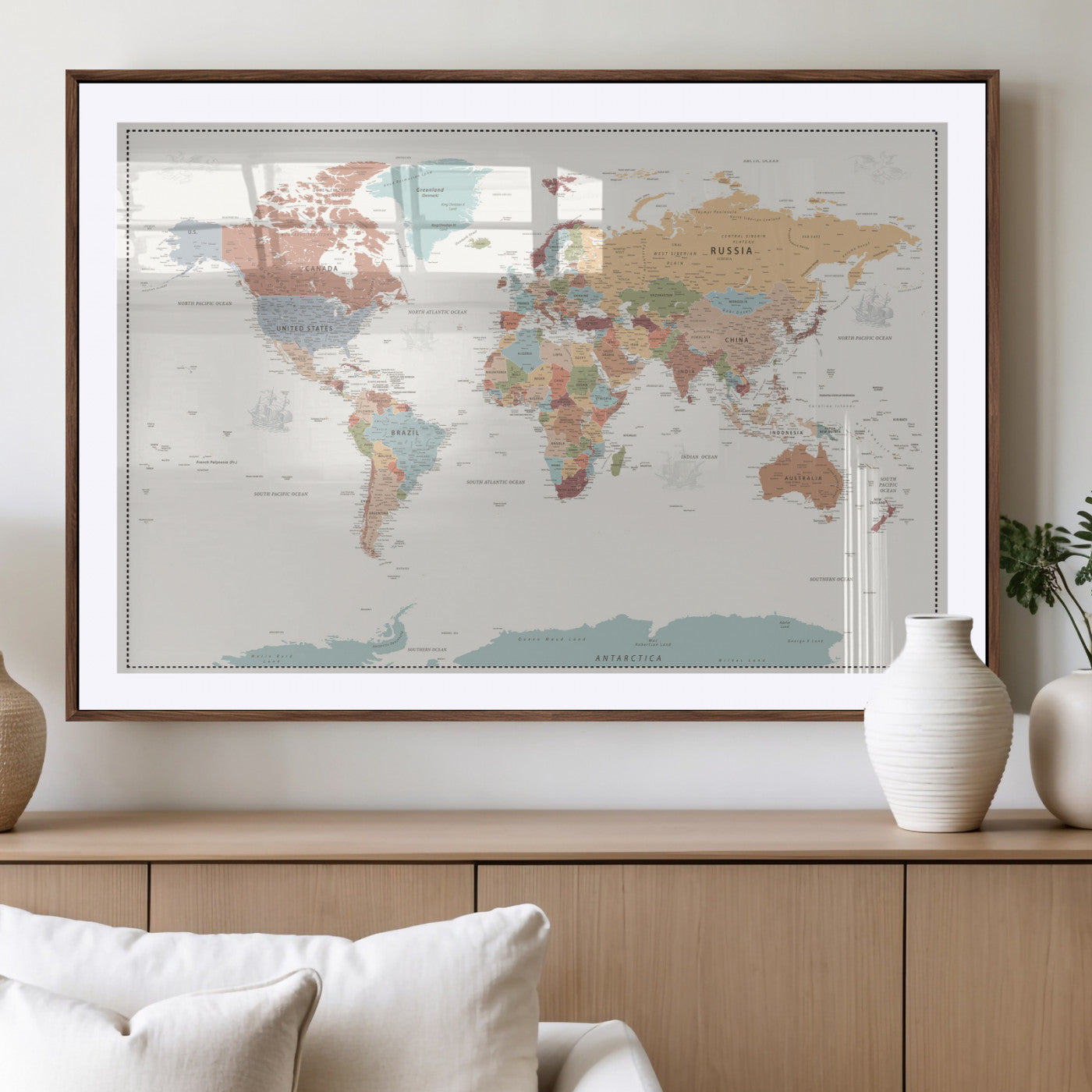 63447567-MGV-CV-36X24 - World Map Wall Art Canvas Print, Modern Decorative Framed Map Artwork Prints for Living Room, Office, Bedroom Wall Decor