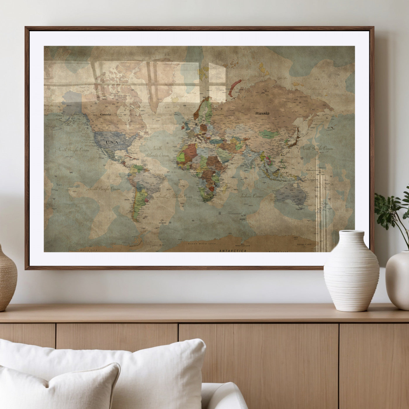 31492148-MGV-CV-36X24 - World Map Wall Art Canvas Print, Modern Decorative Framed Map Artwork Prints for Living Room, Office, Bedroom Wall Decor