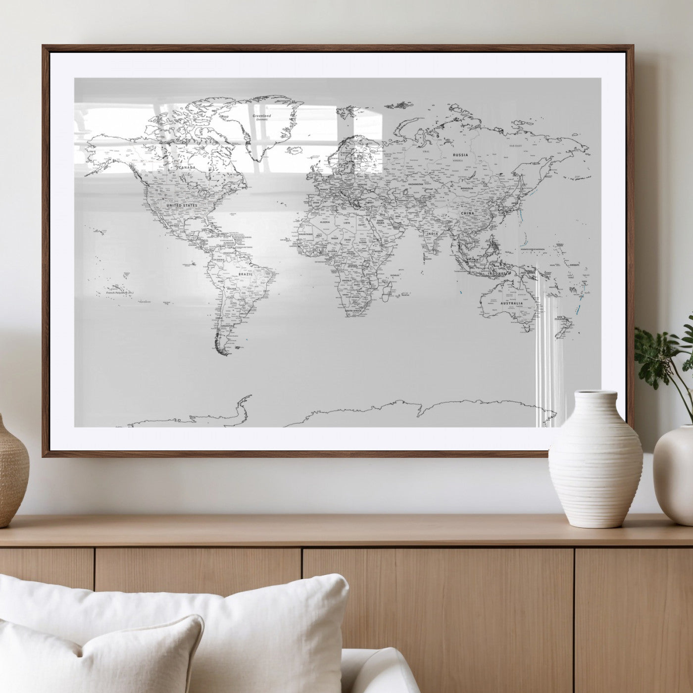 21002736-MGV-CV-36X24 - World Map Wall Art Canvas Print, Modern Decorative Framed Map Artwork Prints for Living Room, Office, Bedroom Wall Decor