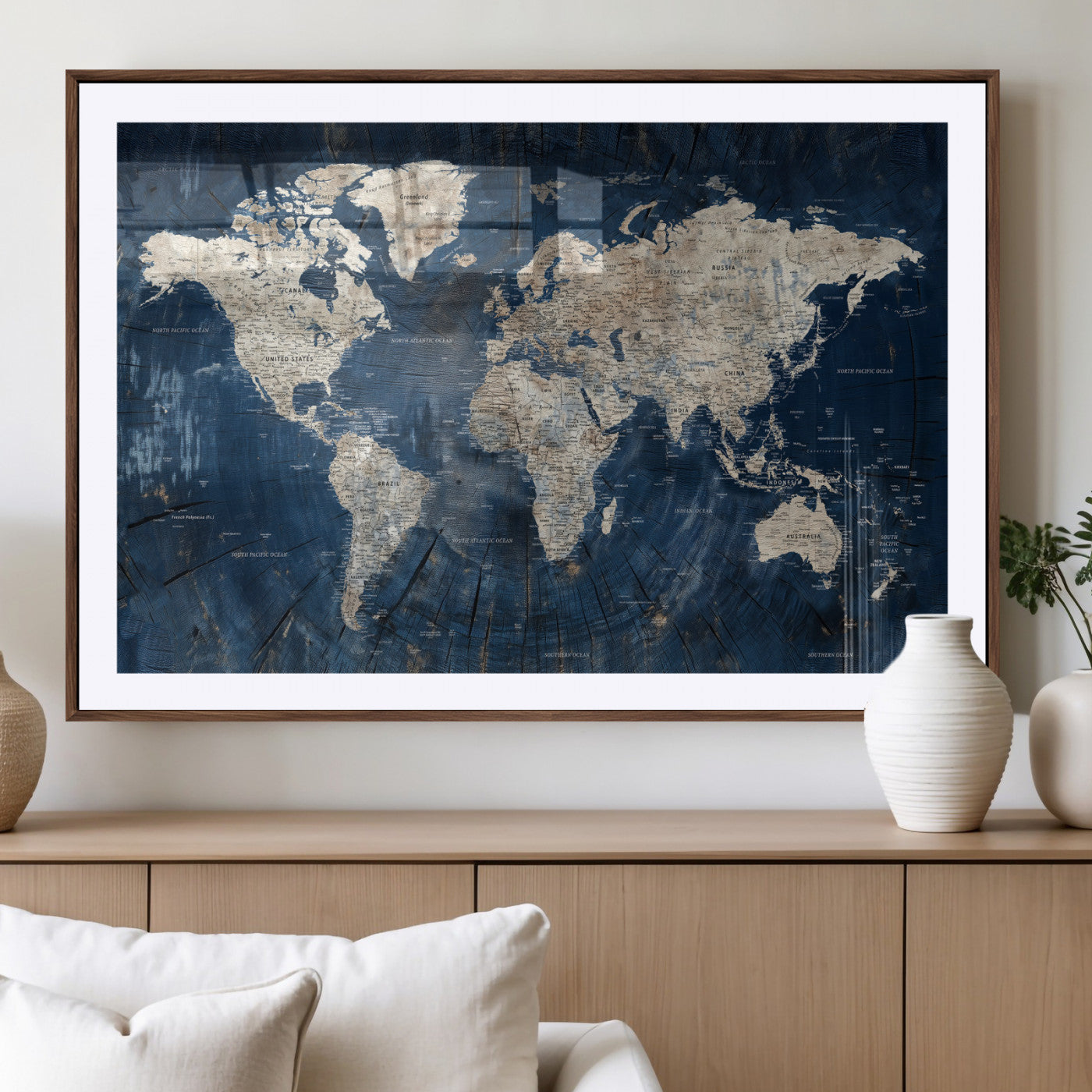 56126010-MGV-CV-36X24 - World Map Wall Art Canvas Print, Modern Decorative Framed Map Artwork Prints for Living Room, Office, Bedroom Wall Decor