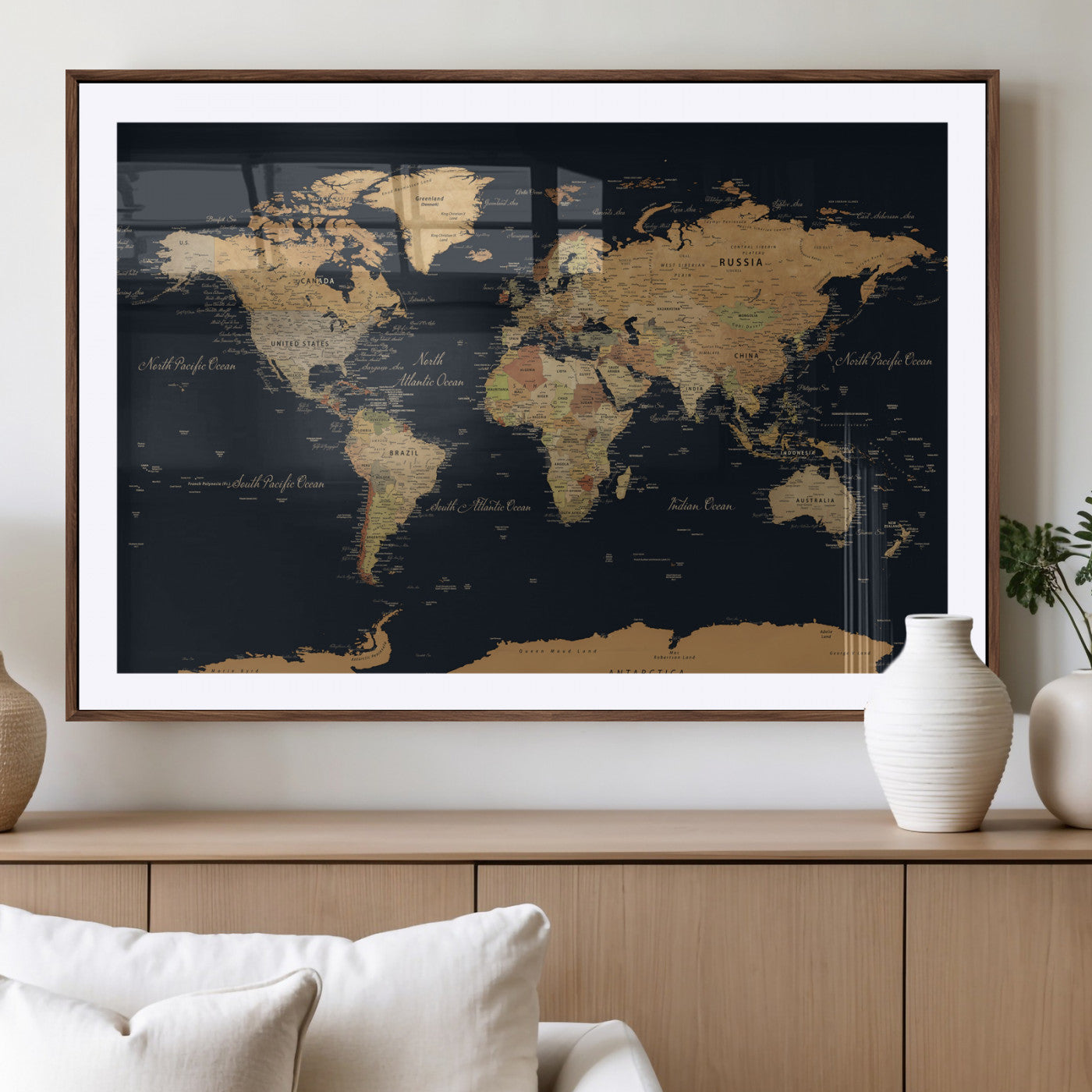 36916368-MGV-CV-36X24 - World Map Wall Art Canvas Print, Modern Decorative Framed Map Artwork Prints for Living Room, Office, Bedroom Wall Decor