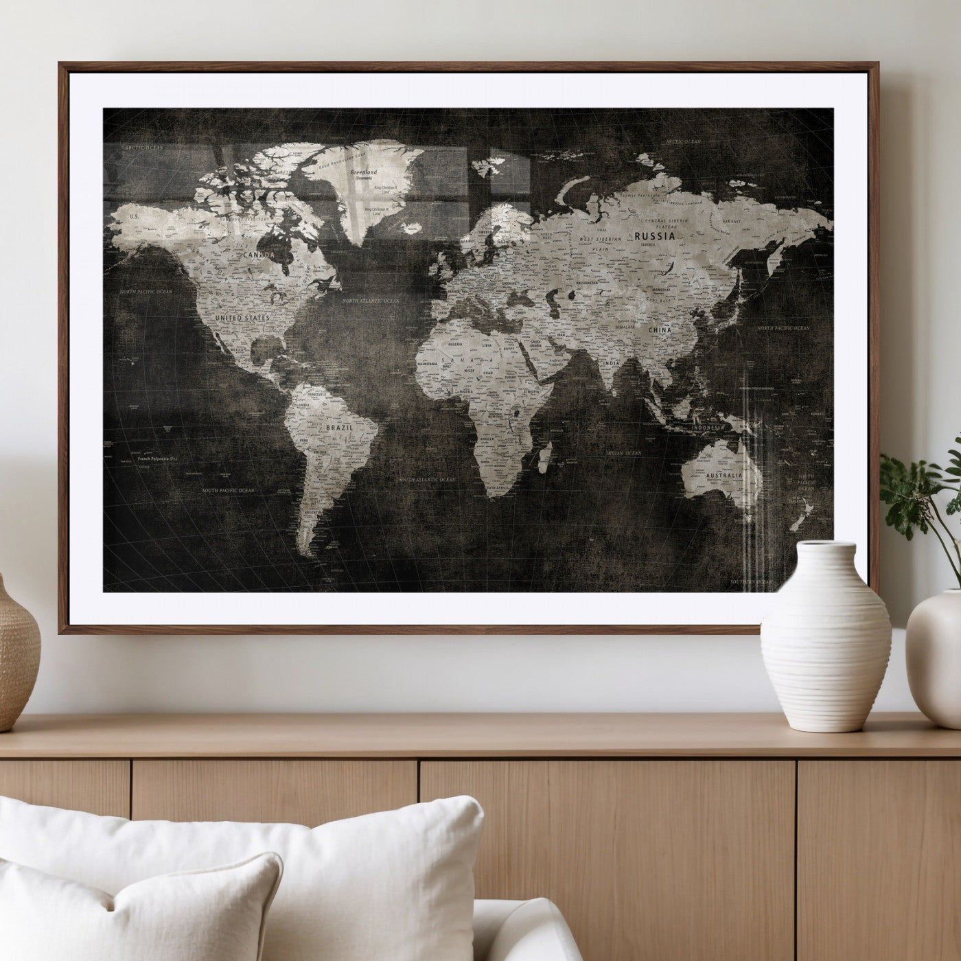 94581666-MGV-CV-36X24 - World Map Wall Art Canvas Print, Modern Decorative Framed Map Artwork Prints for Living Room, Office, Bedroom Wall Decor
