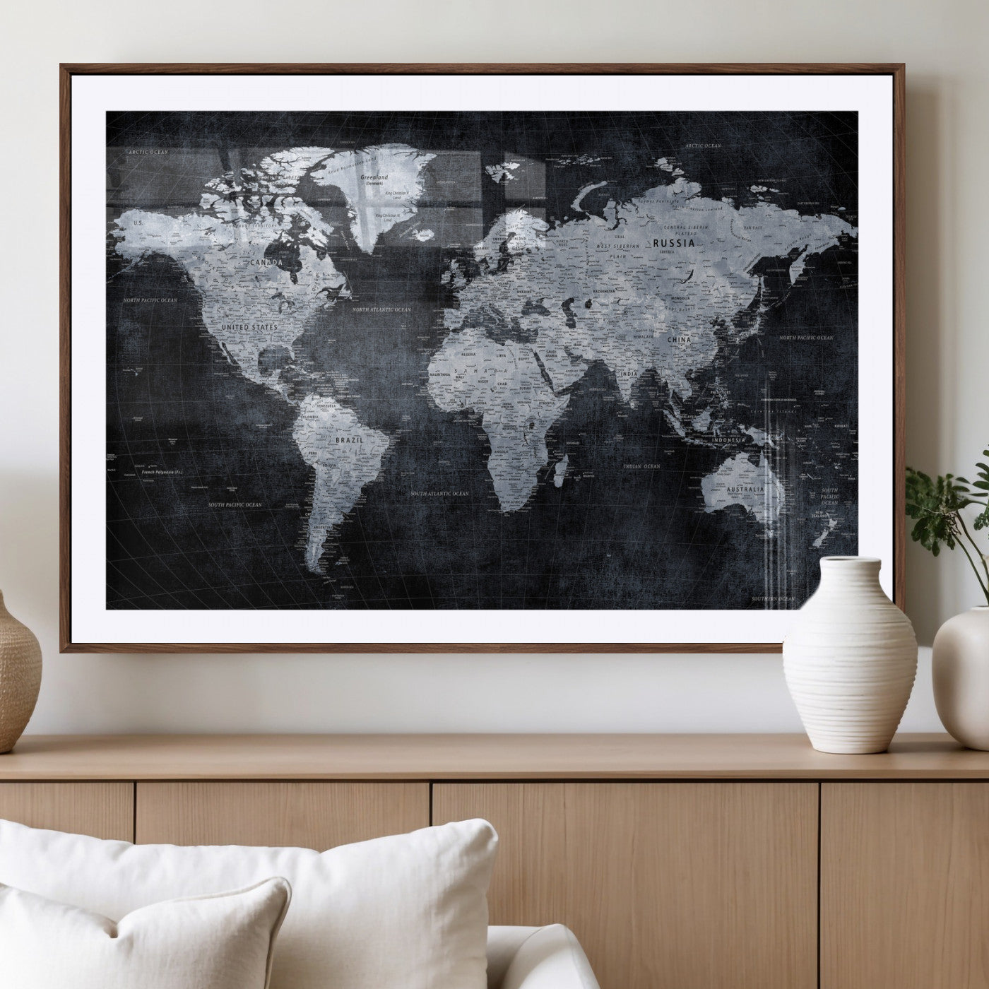 86893704-MGV-CV-36X24 - World Map Wall Art Canvas Print, Modern Decorative Framed Map Artwork Prints for Living Room, Office, Bedroom Wall Decor