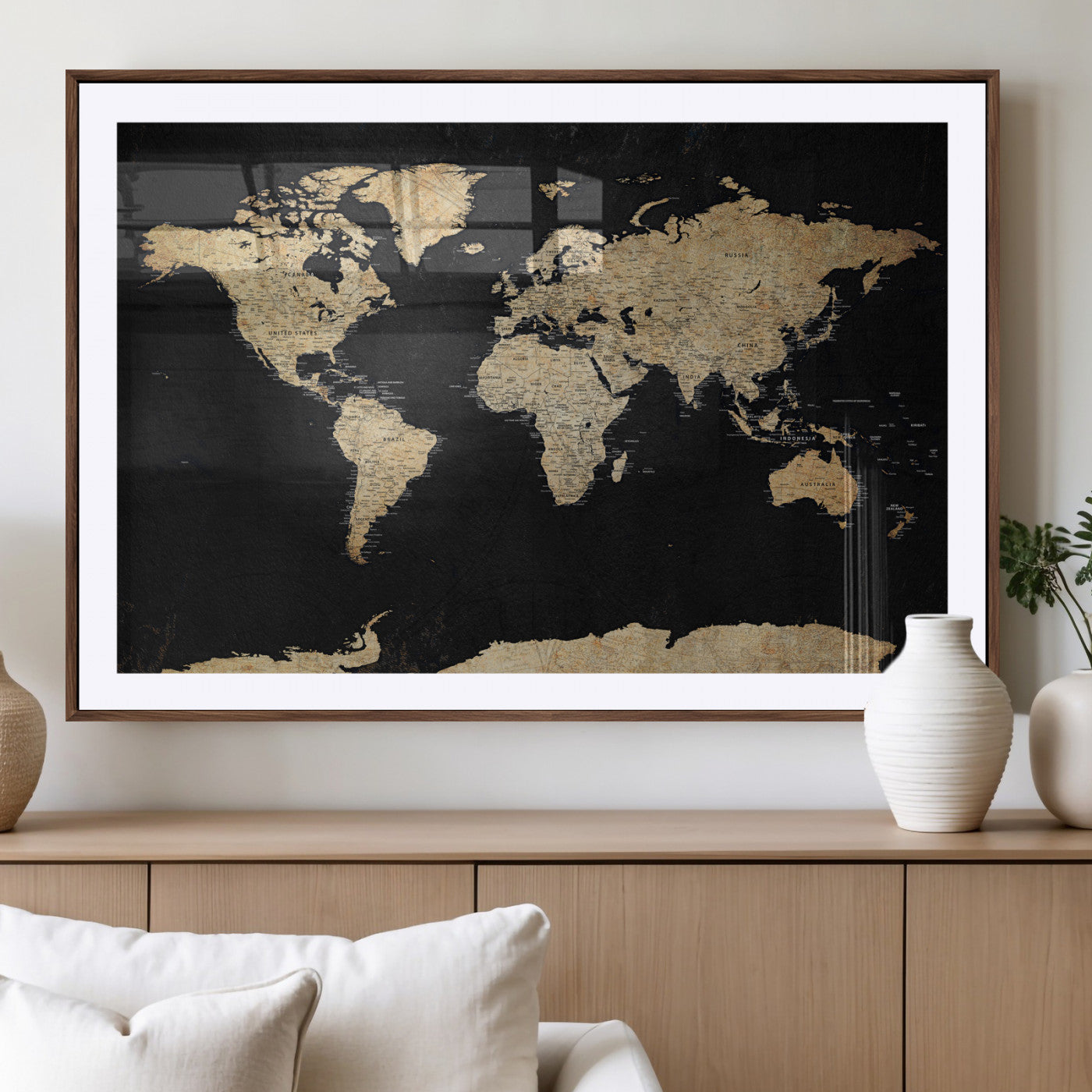 71518849-MGV-CV-36X24 - World Map Wall Art Canvas Print, Modern Decorative Framed Map Artwork Prints for Living Room, Office, Bedroom Wall Decor