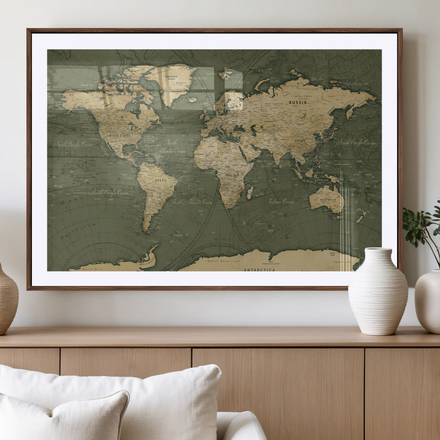 75846040-MGV-CV-36X24 - World Map Wall Art Canvas Print, Modern Decorative Framed Map Artwork Prints for Living Room, Office, Bedroom Wall Decor