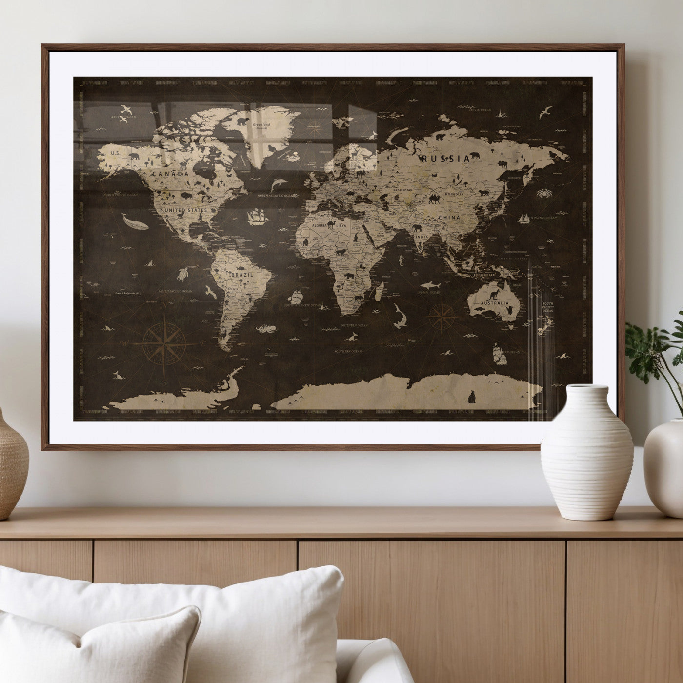 44276398-MGV-CV-36X24 - World Map Wall Art Canvas Print, Modern Decorative Framed Map Artwork Prints for Living Room, Office, Bedroom Wall Decor