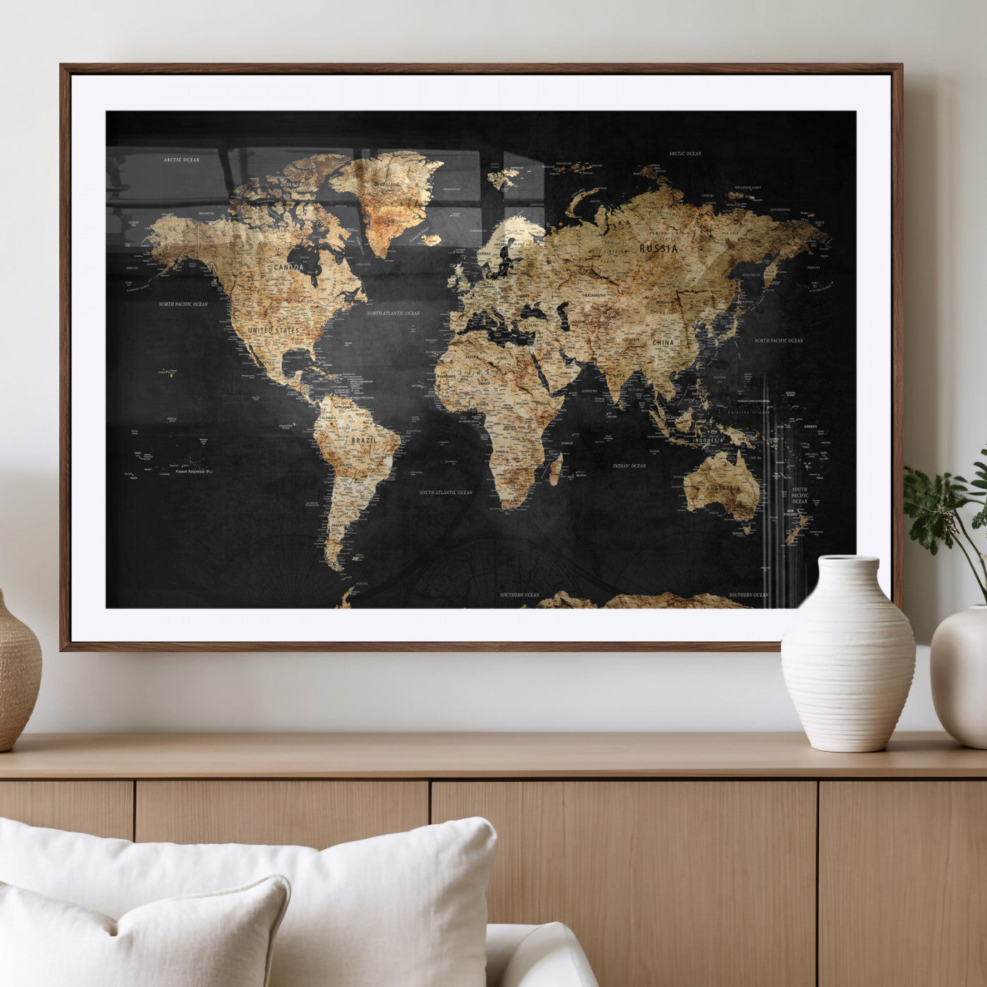 23568589-MGV-CV-36X24 - World Map Wall Art Canvas Print, Modern Decorative Framed Map Artwork Prints for Living Room, Office, Bedroom Wall Decor