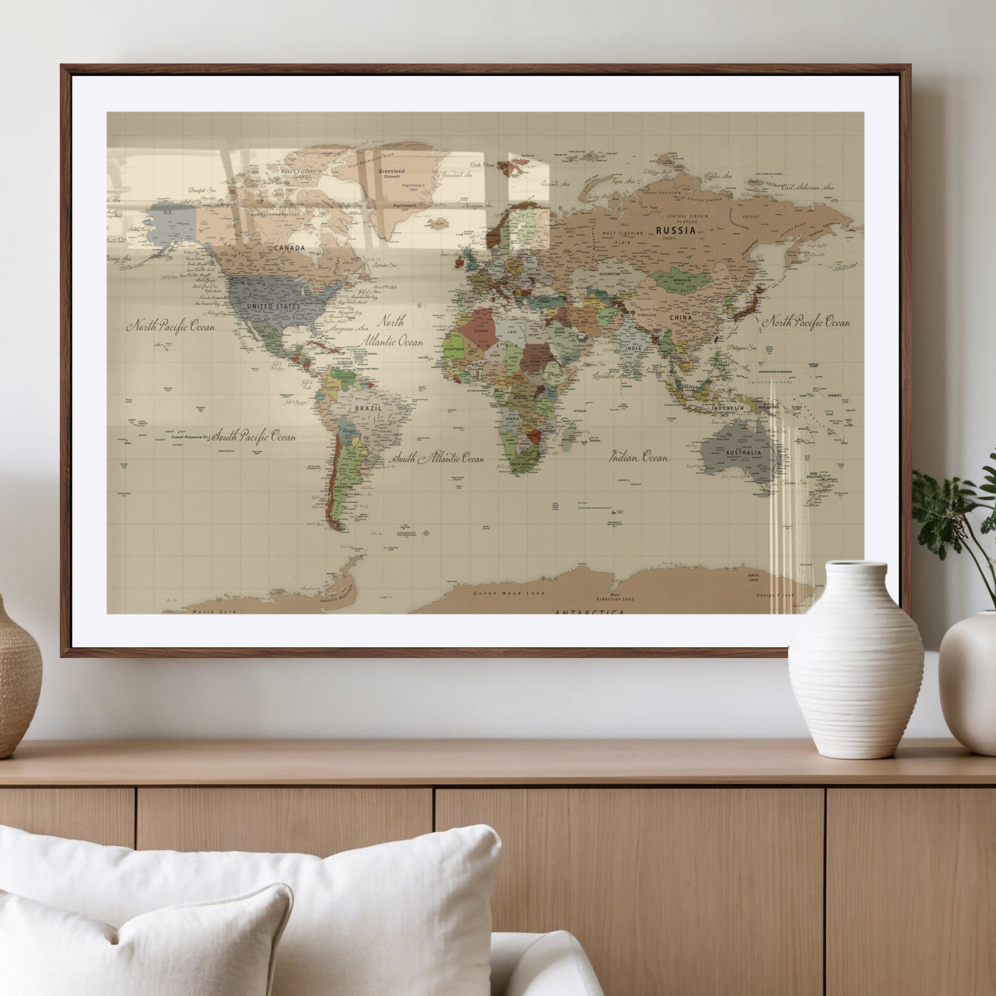 31407854-MGV-CV-36X24 - World Map Wall Art Canvas Print, Modern Decorative Framed Map Artwork Prints for Living Room, Office, Bedroom Wall Decor