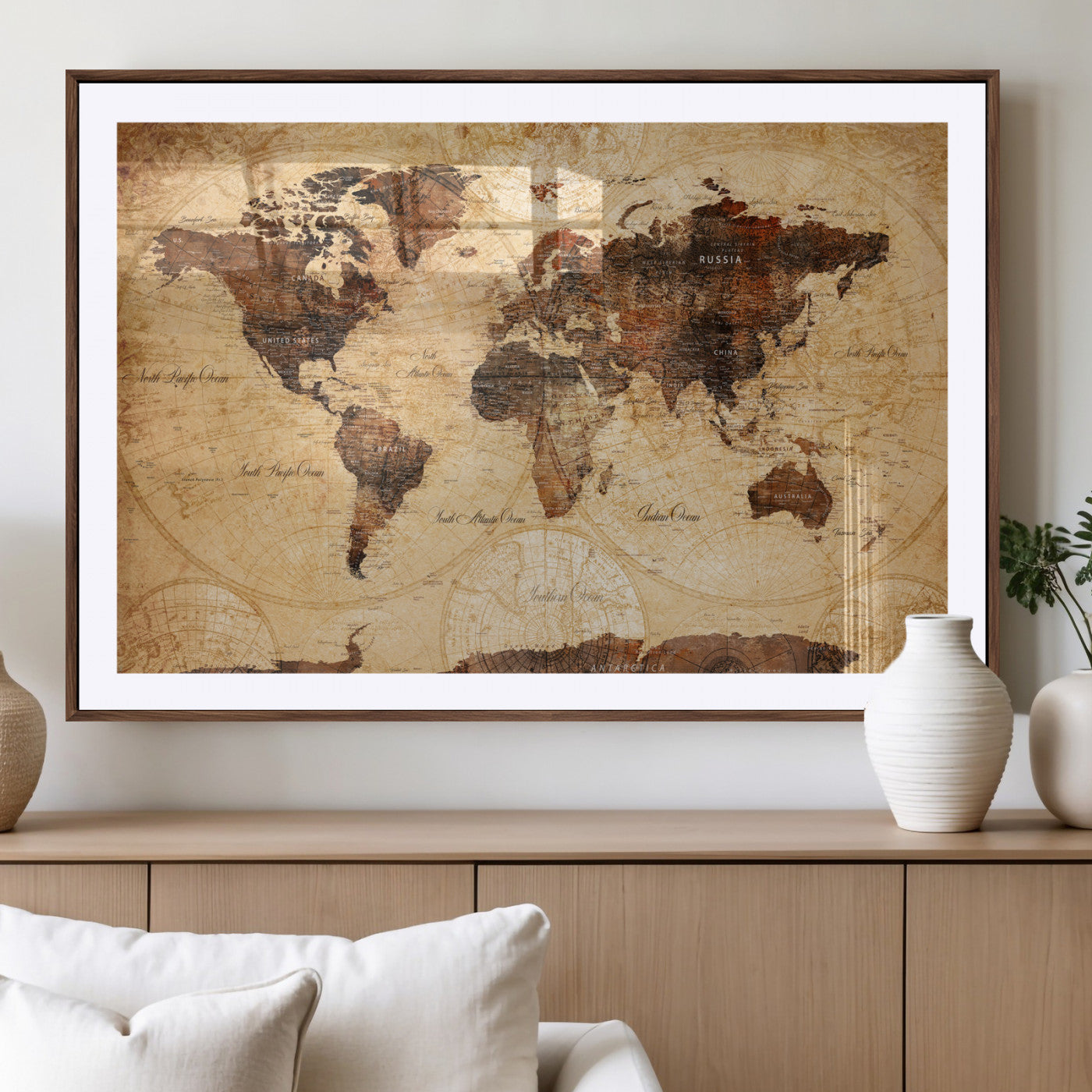 40760475-MGV-CV-36X24 - World Map Wall Art Canvas Print, Modern Decorative Framed Map Artwork Prints for Living Room, Office, Bedroom Wall Decor