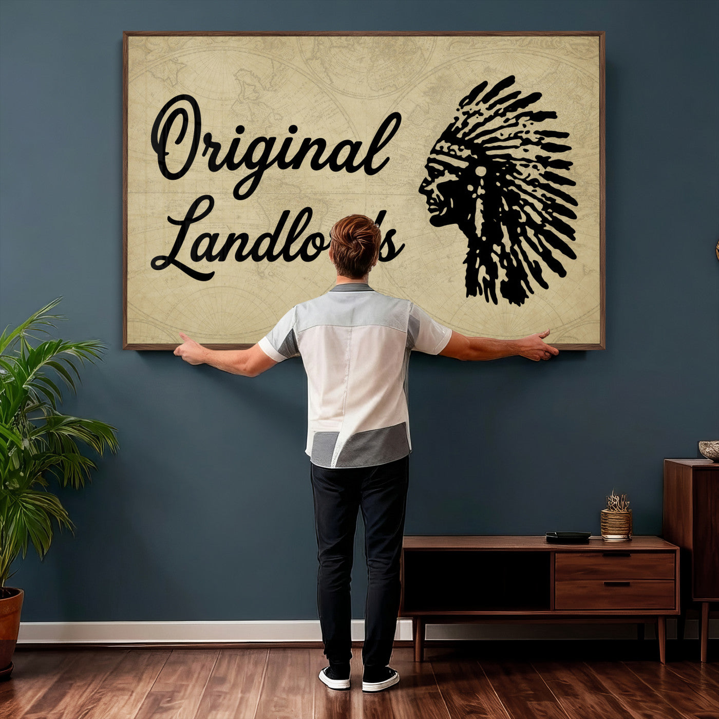 56844712-MGV-CV-36X24 - Original Landlords Wall Art Canvas Print, Native American Silhouette Artwork, Framed Wall Art Ready to Hang