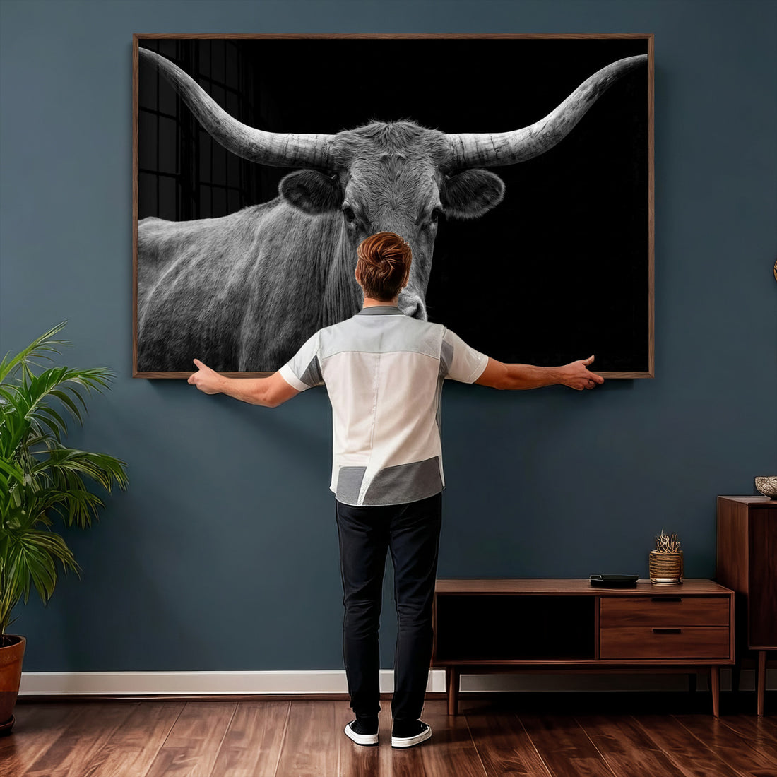 Texas Longhorn Bull Wall Art Canvas Print, Cow Portrait Wall Art