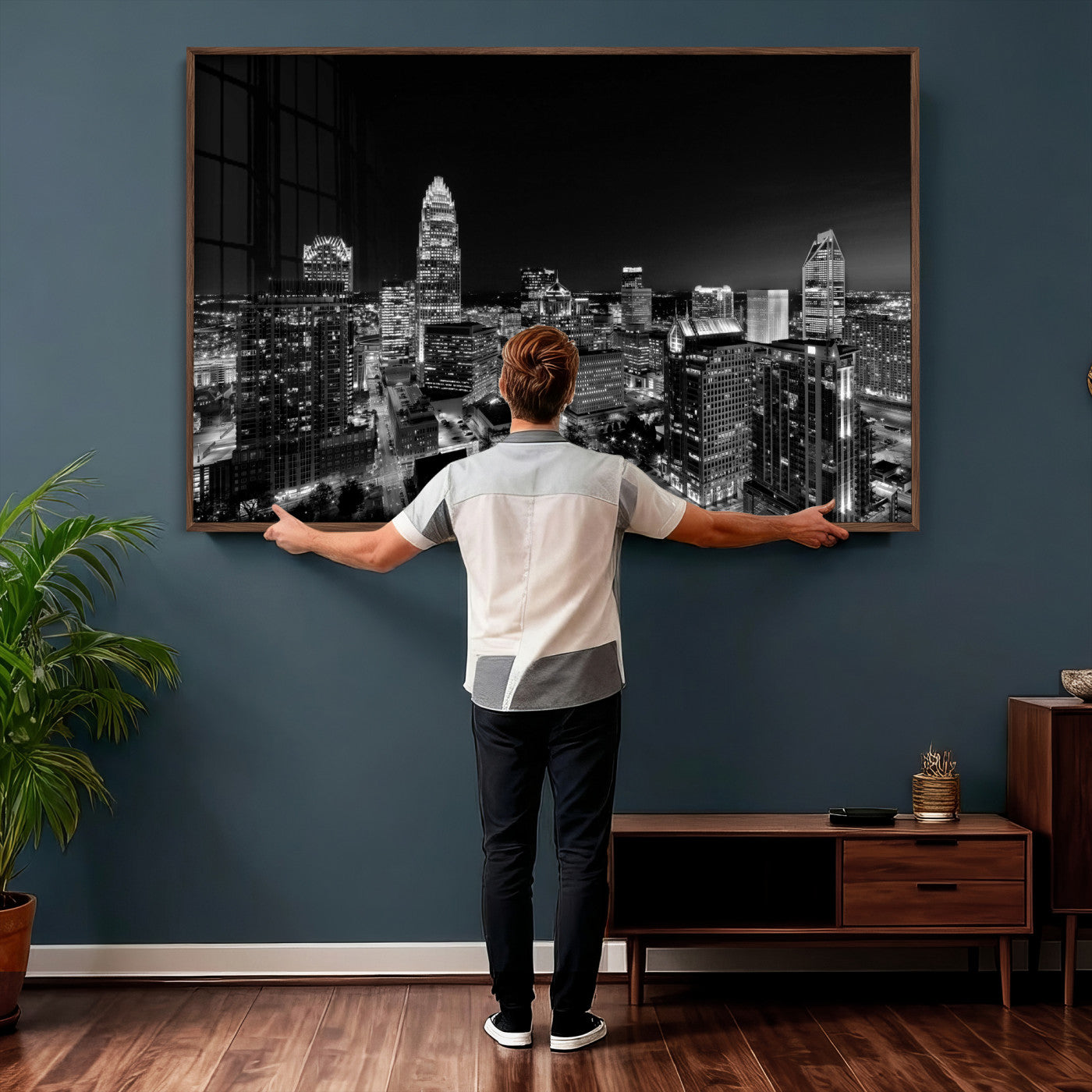68329345-MGV-CV-36X24 - Atlanta Skyline Wall Art Canvas Print, Atlanta Downtown Night Cityscape Print for Modern Urban Wall Decor