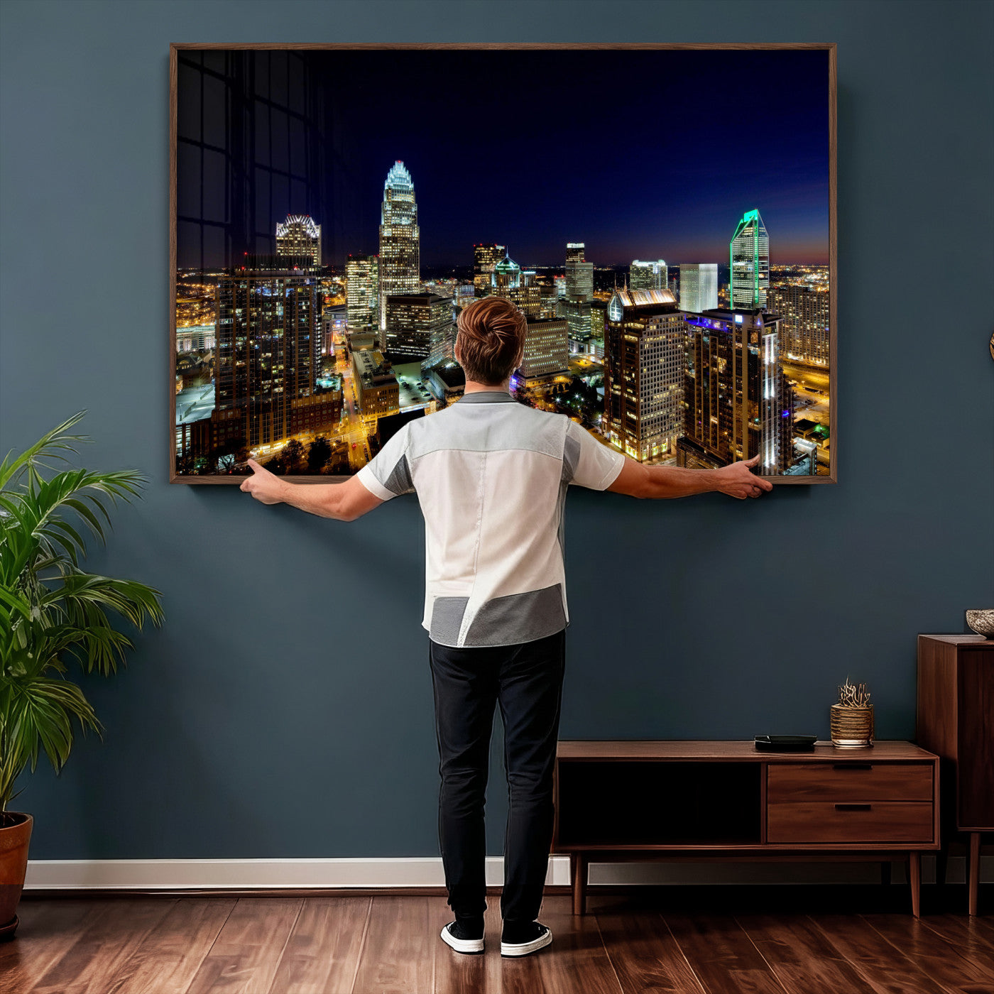 47163738-MGV-CV-36X24 - Atlanta Skyline Wall Art Canvas Print, Atlanta Downtown Night Cityscape Print for Modern Urban Wall Decor