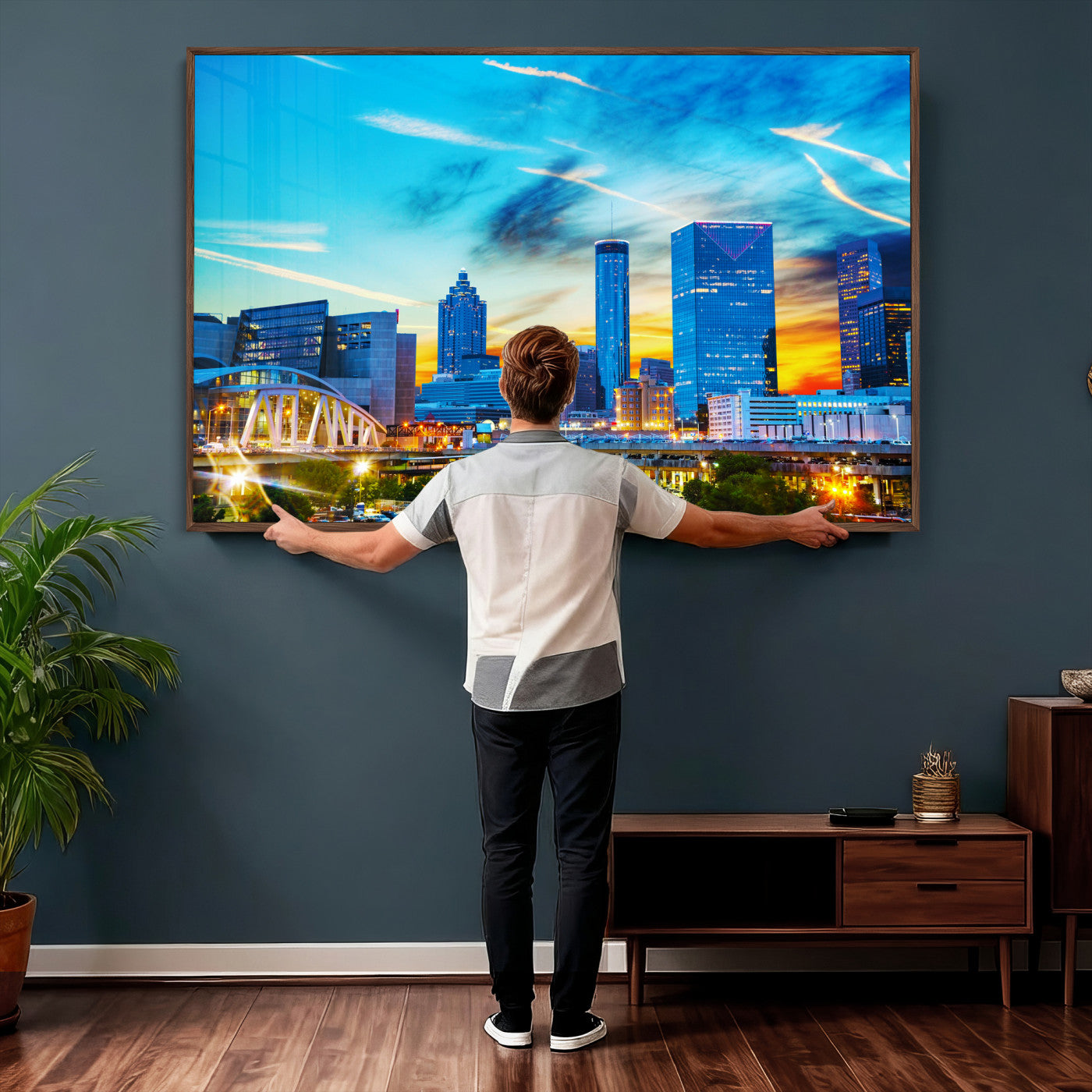 23097797-MGV-CV-36X24 - Atlanta Skyline Wall Art Canvas Print, Atlanta Downtown Night Cityscape Print for Modern Urban Wall Decor