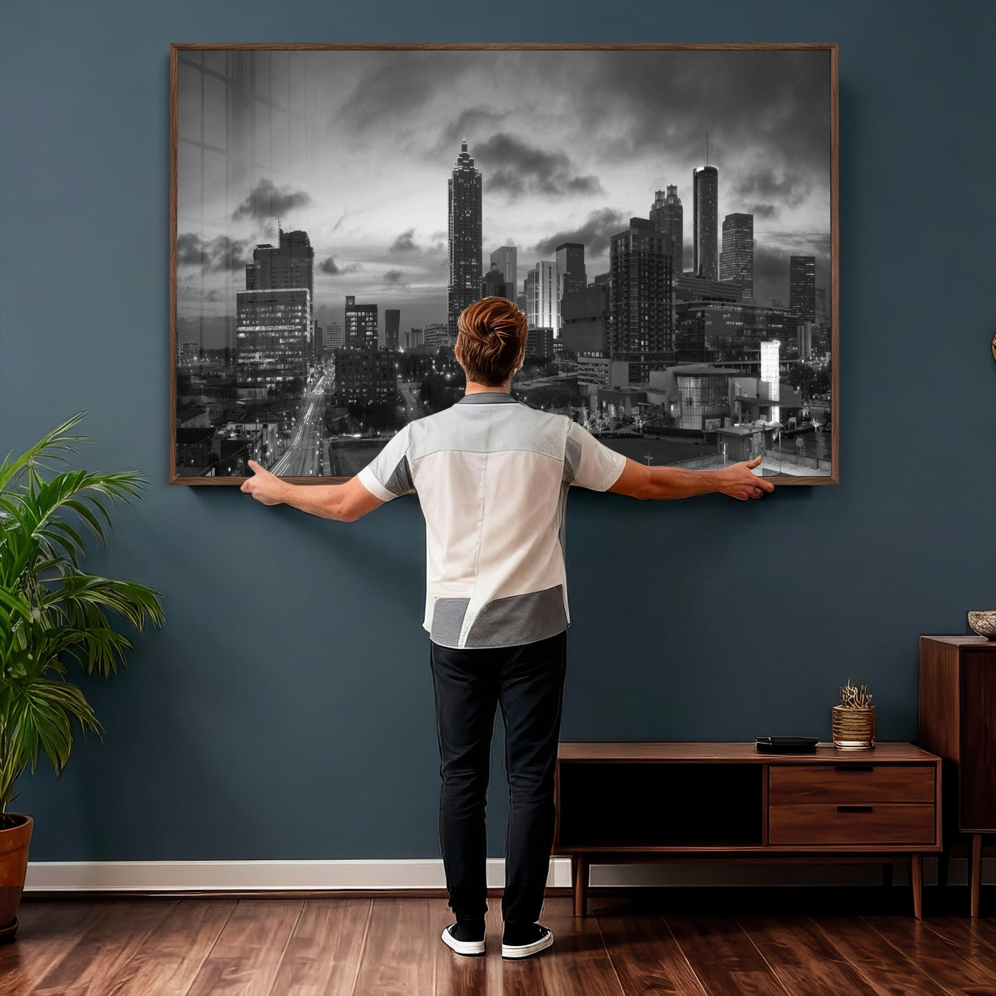 91959506-MGV-CV-36X24 - Atlanta Skyline Wall Art Canvas Print, Atlanta Downtown Night Cityscape Print for Modern Urban Wall Decor