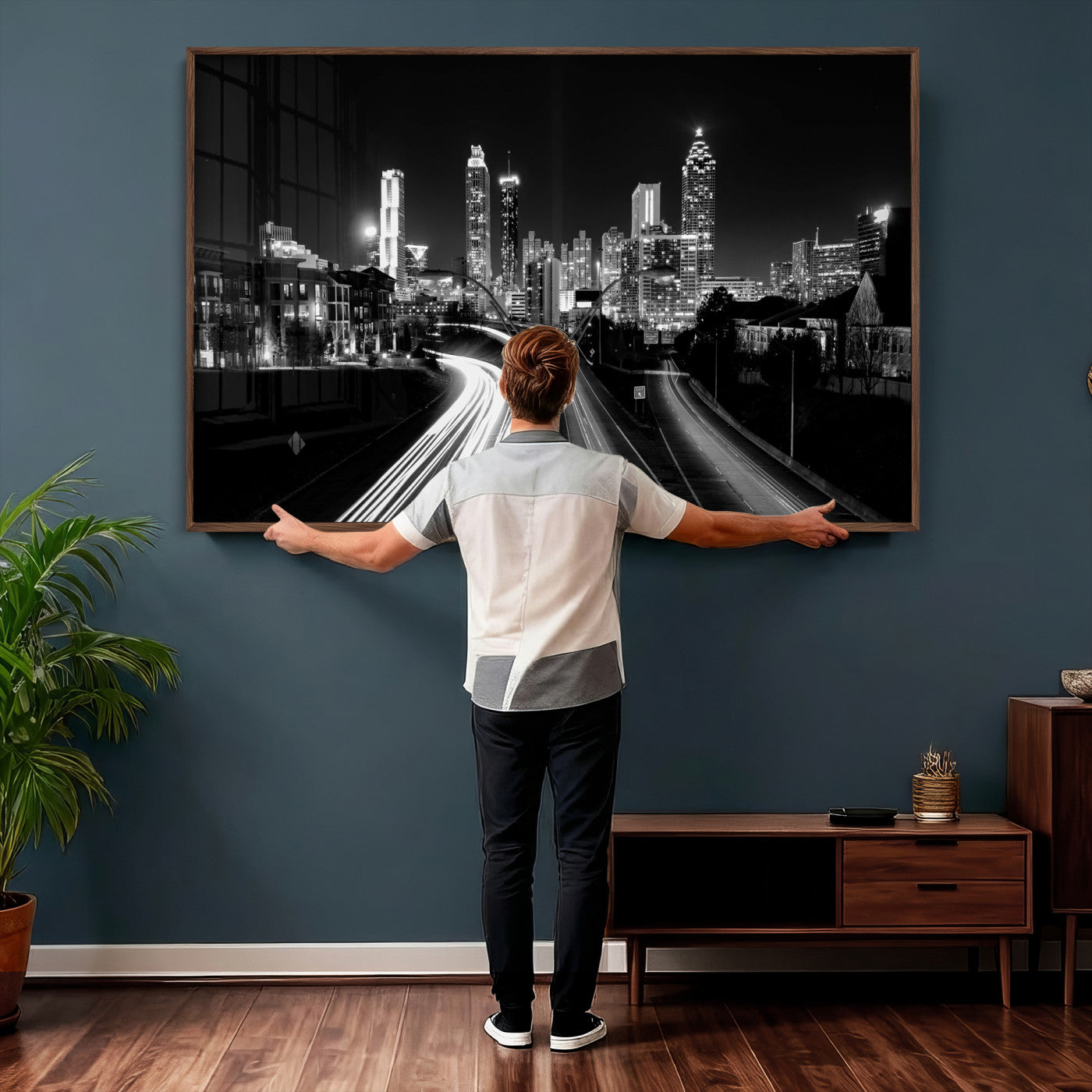80330064-MGV-CV-36X24 - Atlanta Skyline Wall Art Canvas Print, Atlanta Downtown Night Cityscape Print for Modern Urban Wall Decor