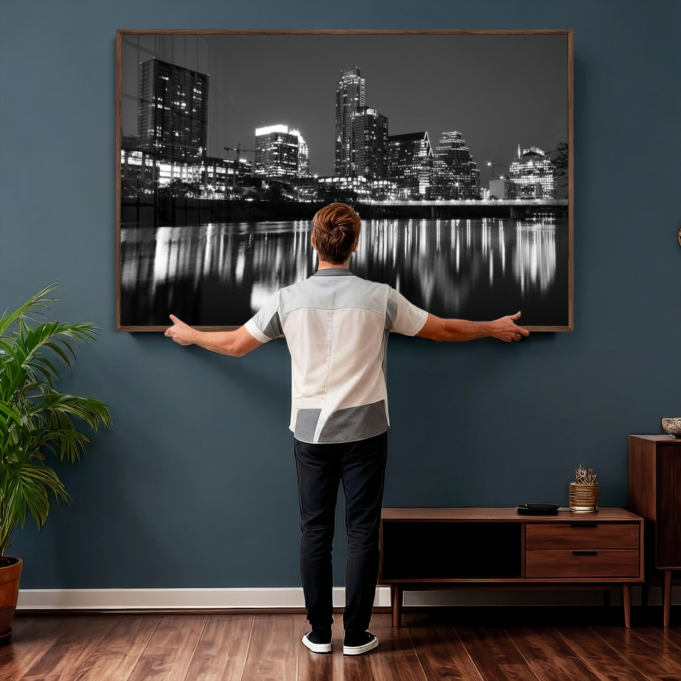 38129554-MGV-CV-36X24 - Austin Skyline Wall Art Canvas Print, Austin Downtown Night Cityscape Print for Modern Urban Wall Decor