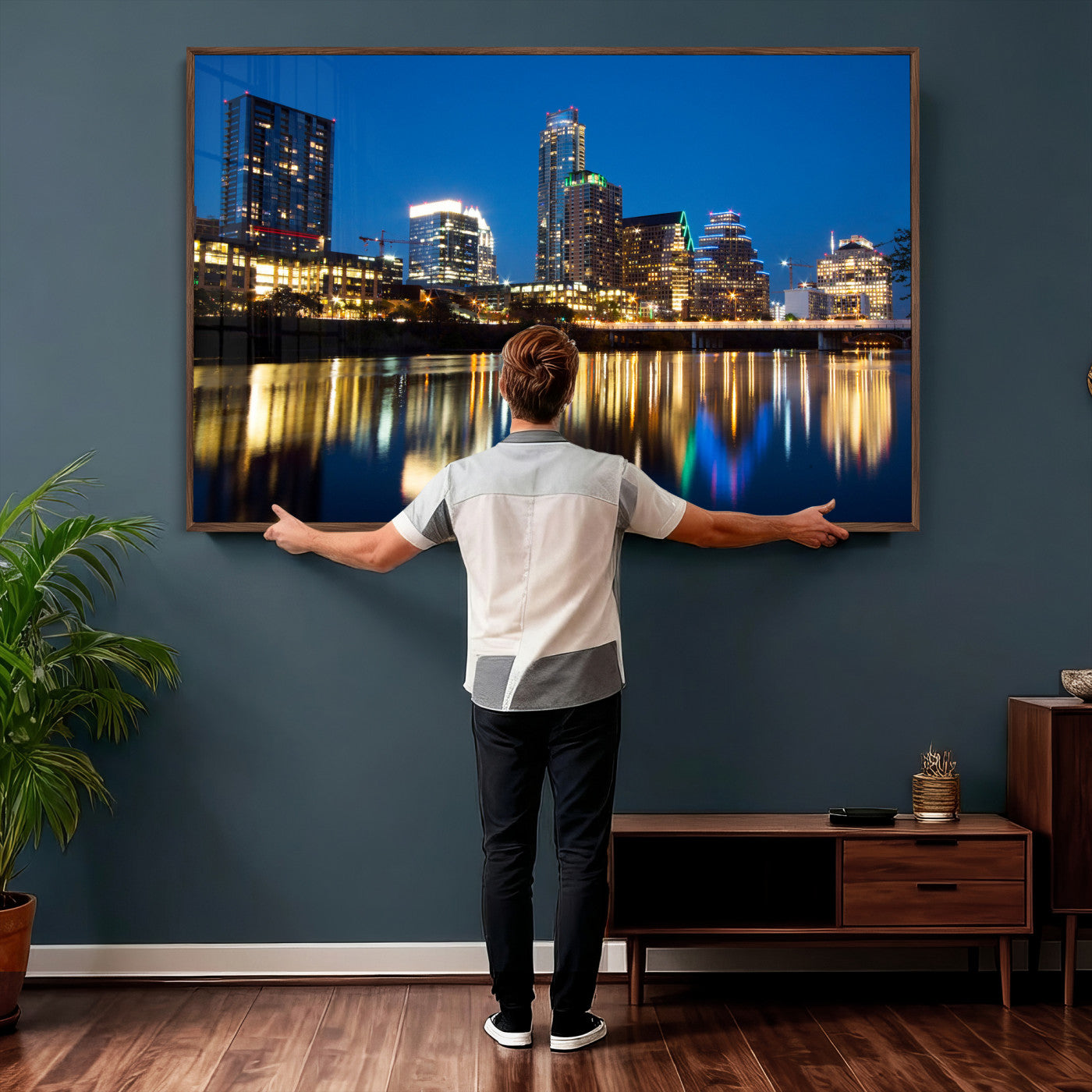 21916206-MGV-CV-36X24 - Austin Skyline Wall Art Canvas Print, Austin Downtown Night Cityscape Print for Modern Urban Wall Decor