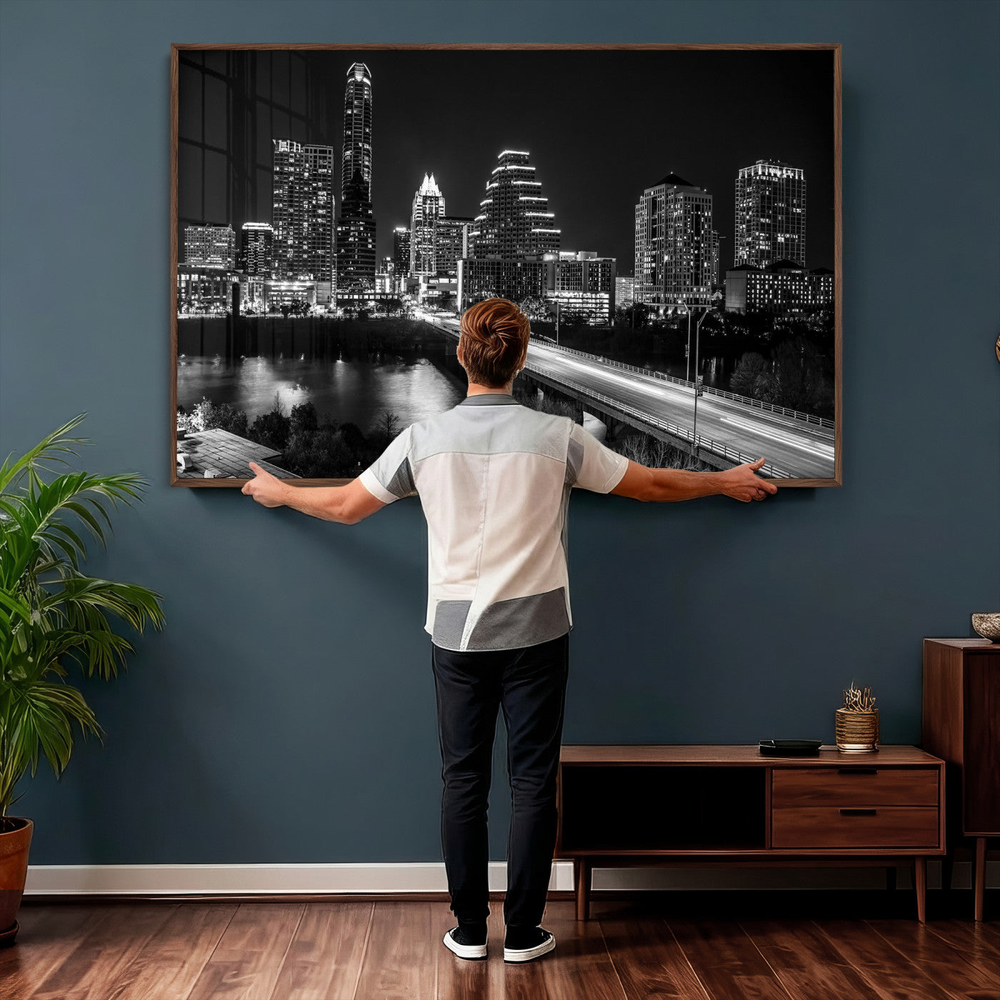 37531750-MGV-CV-36X24 - Austin Skyline Wall Art Canvas Print, Austin Downtown Night Cityscape Print for Modern Urban Wall Decor
