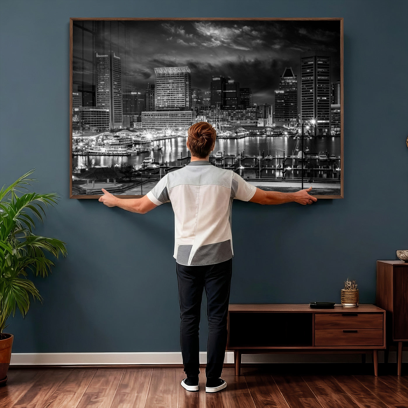 79755655-MGV-CV-36X24 - Baltimore Skyline Wall Art Canvas Print, Baltimore Downtown Night Cityscape Print for Modern Urban Wall Decor