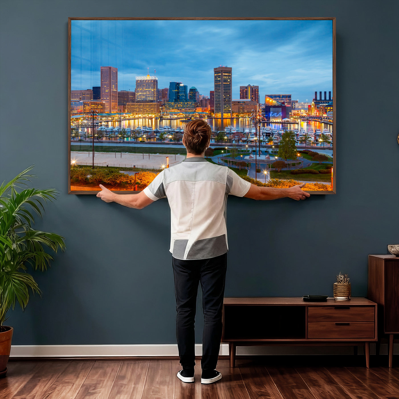 78635089-MGV-CV-36X24 - Baltimore Skyline Wall Art Canvas Print, Baltimore Downtown Night Cityscape Print for Modern Urban Wall Decor