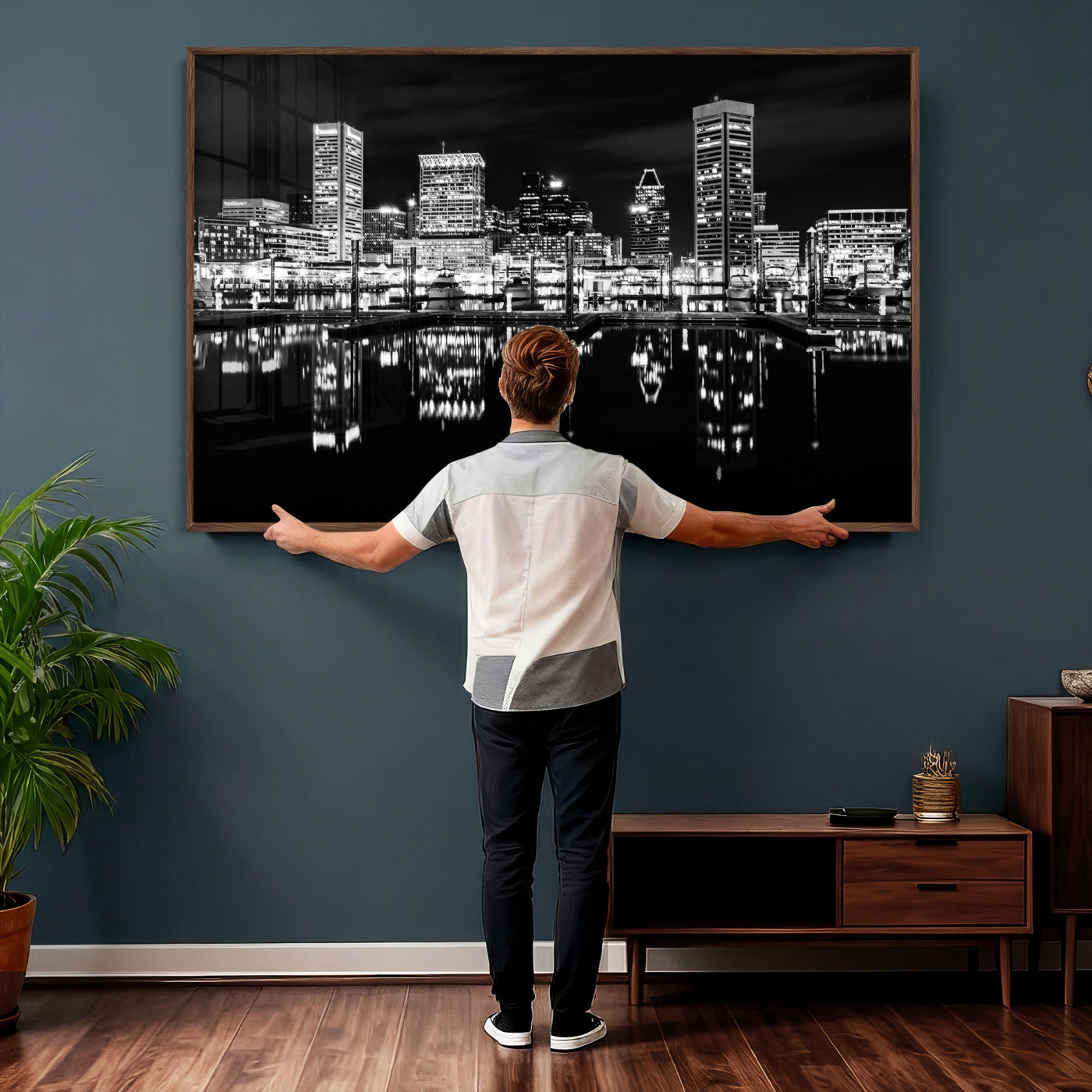69187681-MGV-CV-36X24 - Baltimore Skyline Wall Art Canvas Print, Baltimore Downtown Night Cityscape Print for Modern Urban Wall Decor