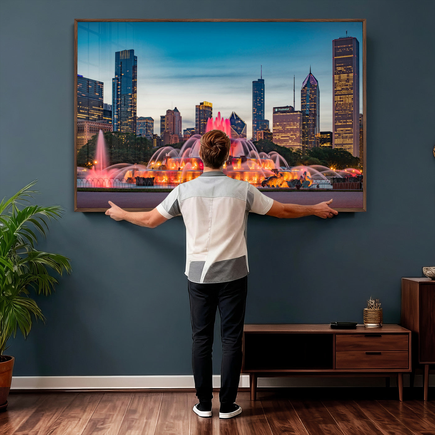 46805285-MGV-CV-36X24 - Chicago Wall Art Canvas Print, Chicago City Downtown Night Cityscape Print for Modern Urban Wall Decor
