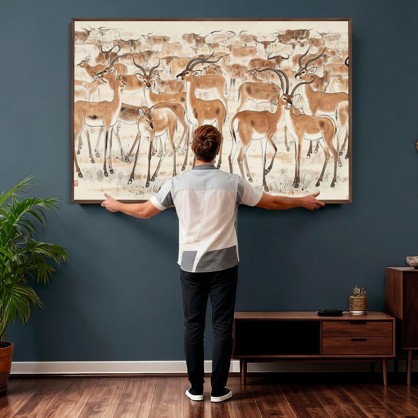 67375088-MGV-CV-36X24 - Farmhouse Animals Wall Art Canvas Print - Abstract Farm Animal Drawing Mid-Century Wall Art for Cabin Decor