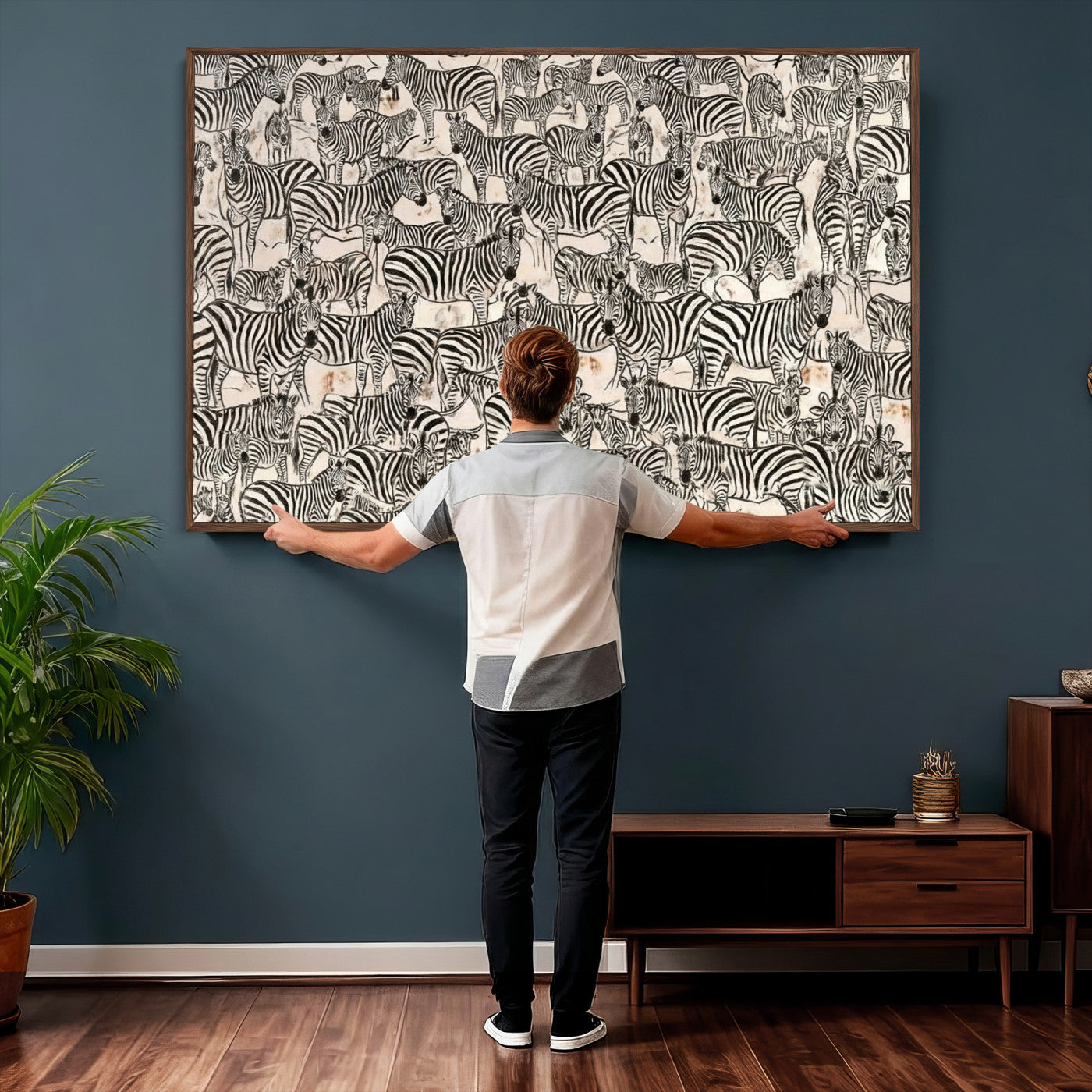 76453377-MGV-CV-36X24 - Farmhouse Animals Wall Art Canvas Print - Abstract Farm Animal Drawing Mid-Century Wall Art for Cabin Decor