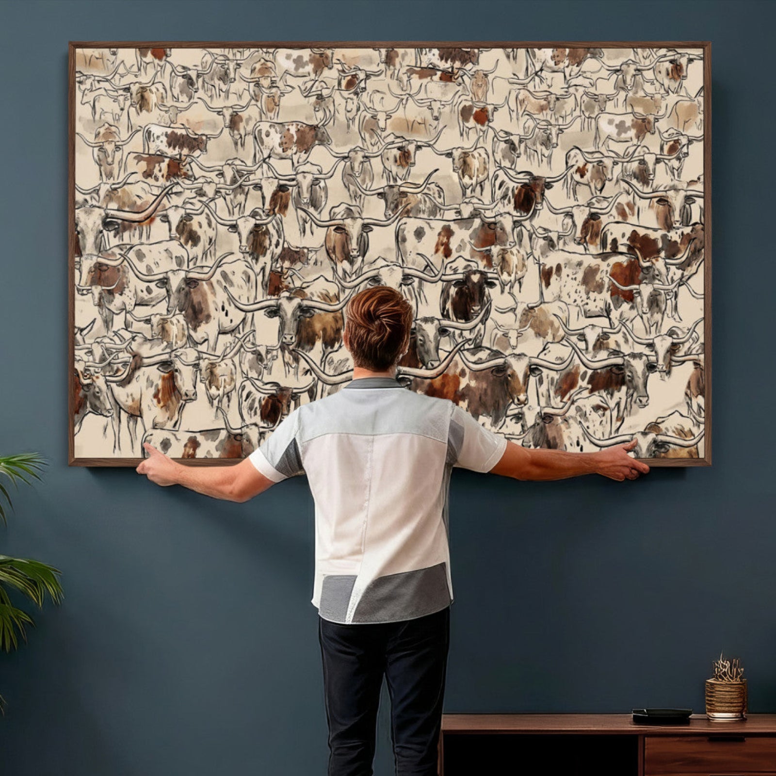 94808502-MGV-CV-36X24 - Farmhouse Animals Wall Art Canvas Print - Abstract Farm Animal Drawing Mid-Century Wall Art for Cabin Decor