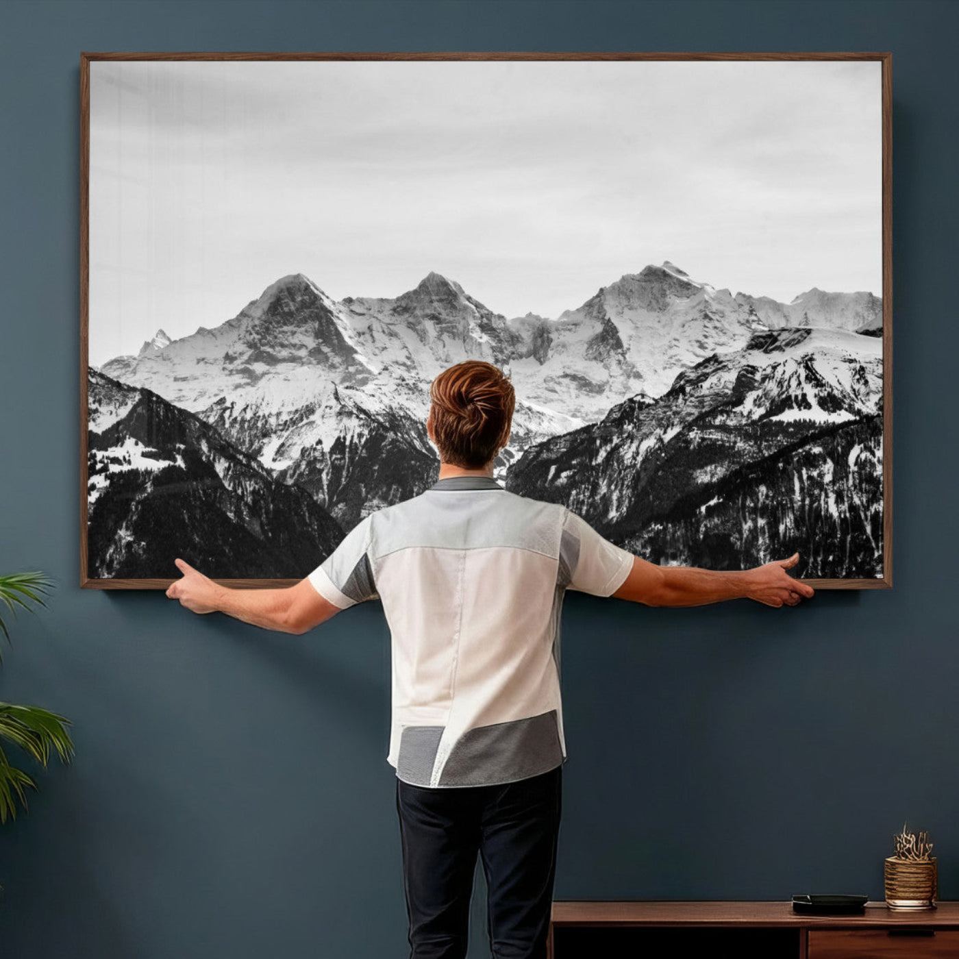 85684934-MGV-CV-36X24 - Black and White Mountain Wall Art Canvas Print, Snowy Alpine Peaks Landscape Photography, Minimal Monochrome Mountain Art, Scenic Nature Wall Decor