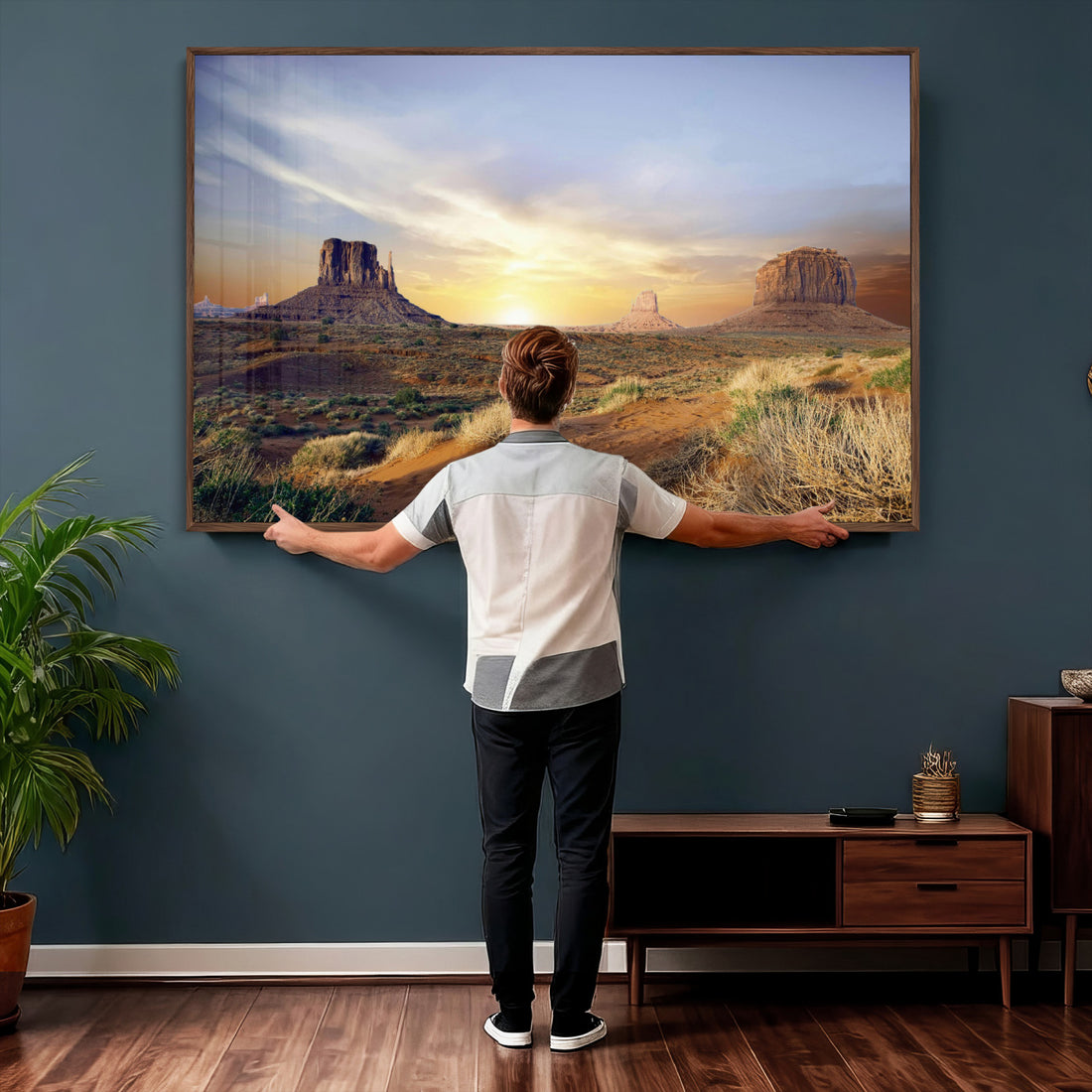 Monument Valley Desert Wall Art Canvas Print, Southwest Red Rock Formation Panorama