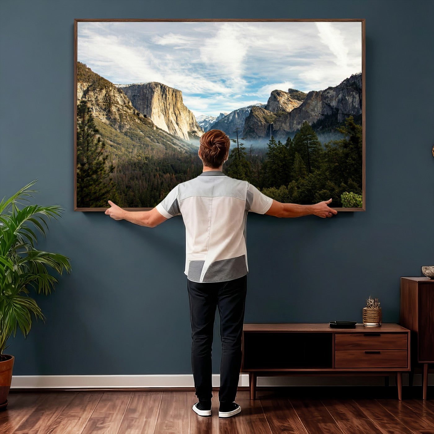 15089394-MGV-CV-36X24 - Yosemite Valley Mountain Landscape Wall Art Canvas Print, Granite Cliff Forest Valley Canvas Print, California National Park Scenic Art Printing