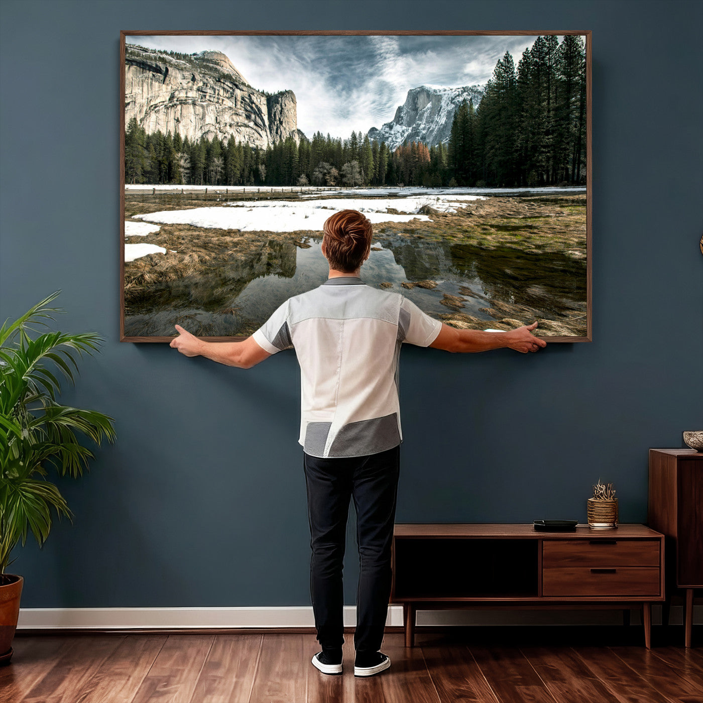 14527348-MGV-CV-36X24 - Yosemite Valley Mountain Landscape Wall Art Canvas Print, Granite Cliff Forest Valley Canvas Print, California National Park Scenic Art Printing