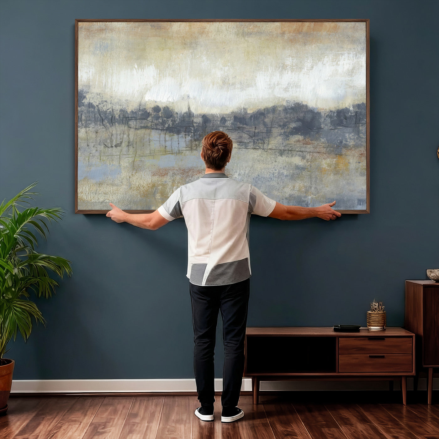 73973590-MGV-CV-36X24 - Abstract Neutral Landscape Painting Wall Art Canvas Print, Modern Minimal Texture Horizon Canvas Print, Beige Gray Contemporary Abstract Art Printing